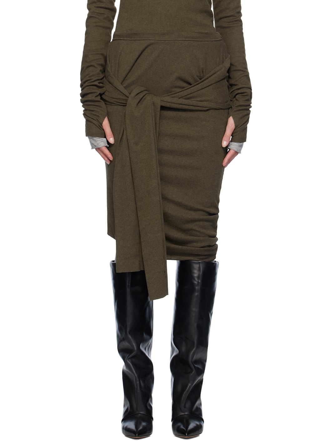 Khaki Banana Twist Midi Skirt - 1