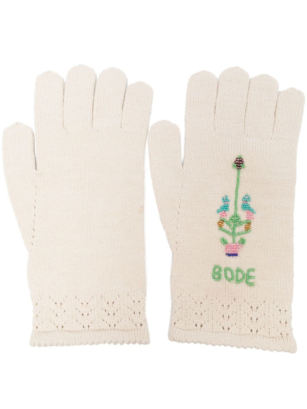 logo-embroidered knitted gloves - 1