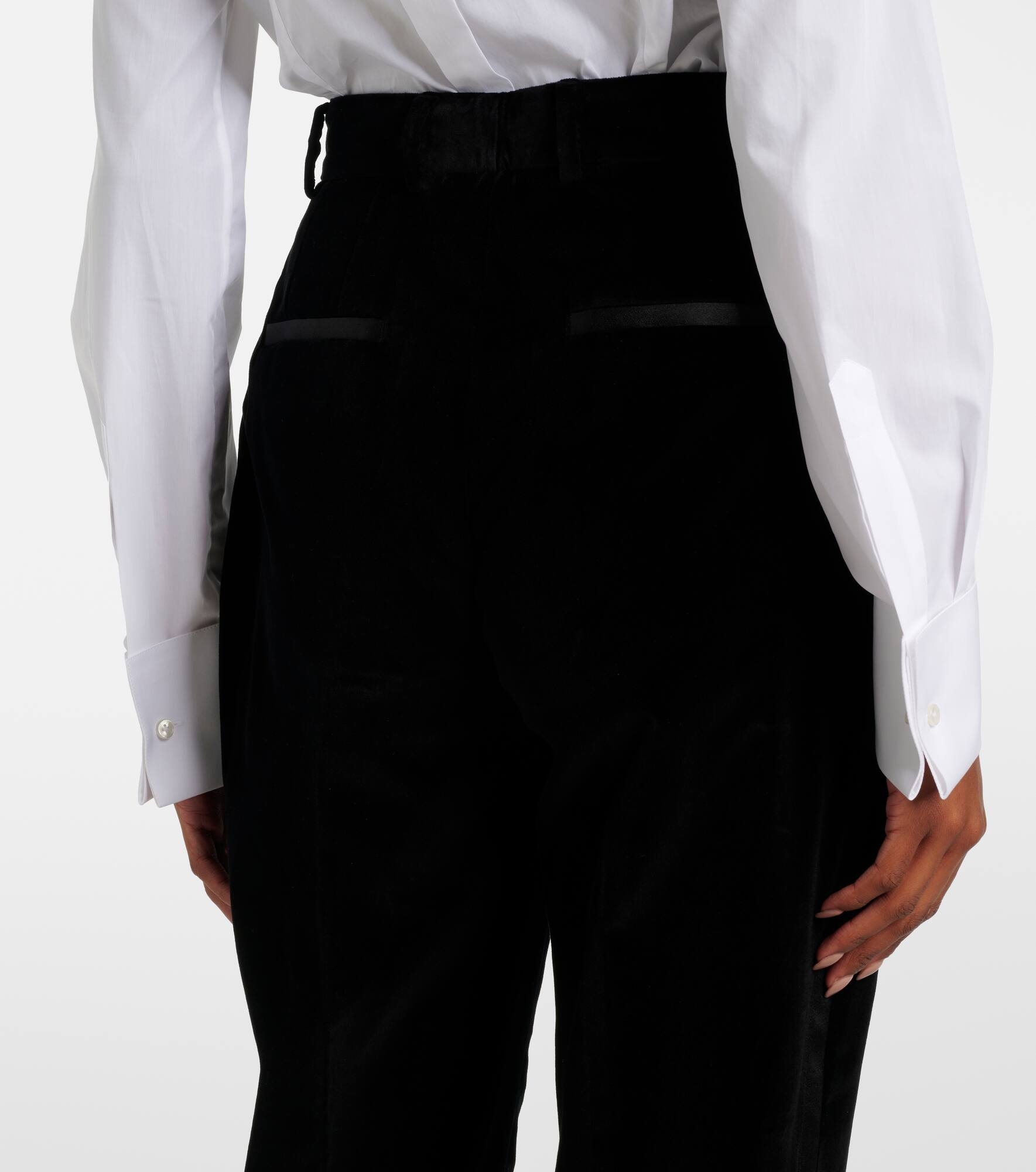 High-rise cotton-blend velvet tuxedo pants - 6