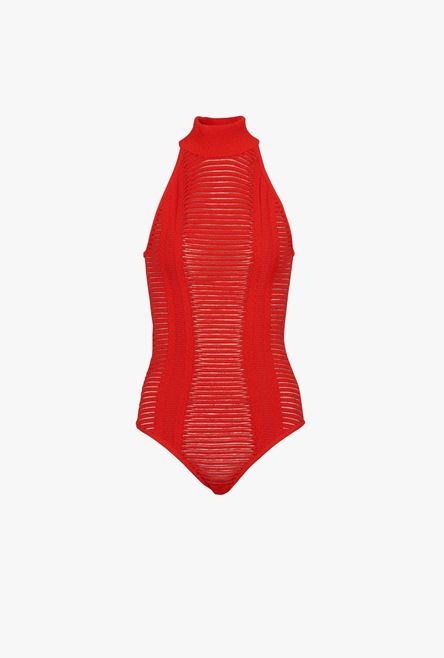 Red knit bodysuit - 1