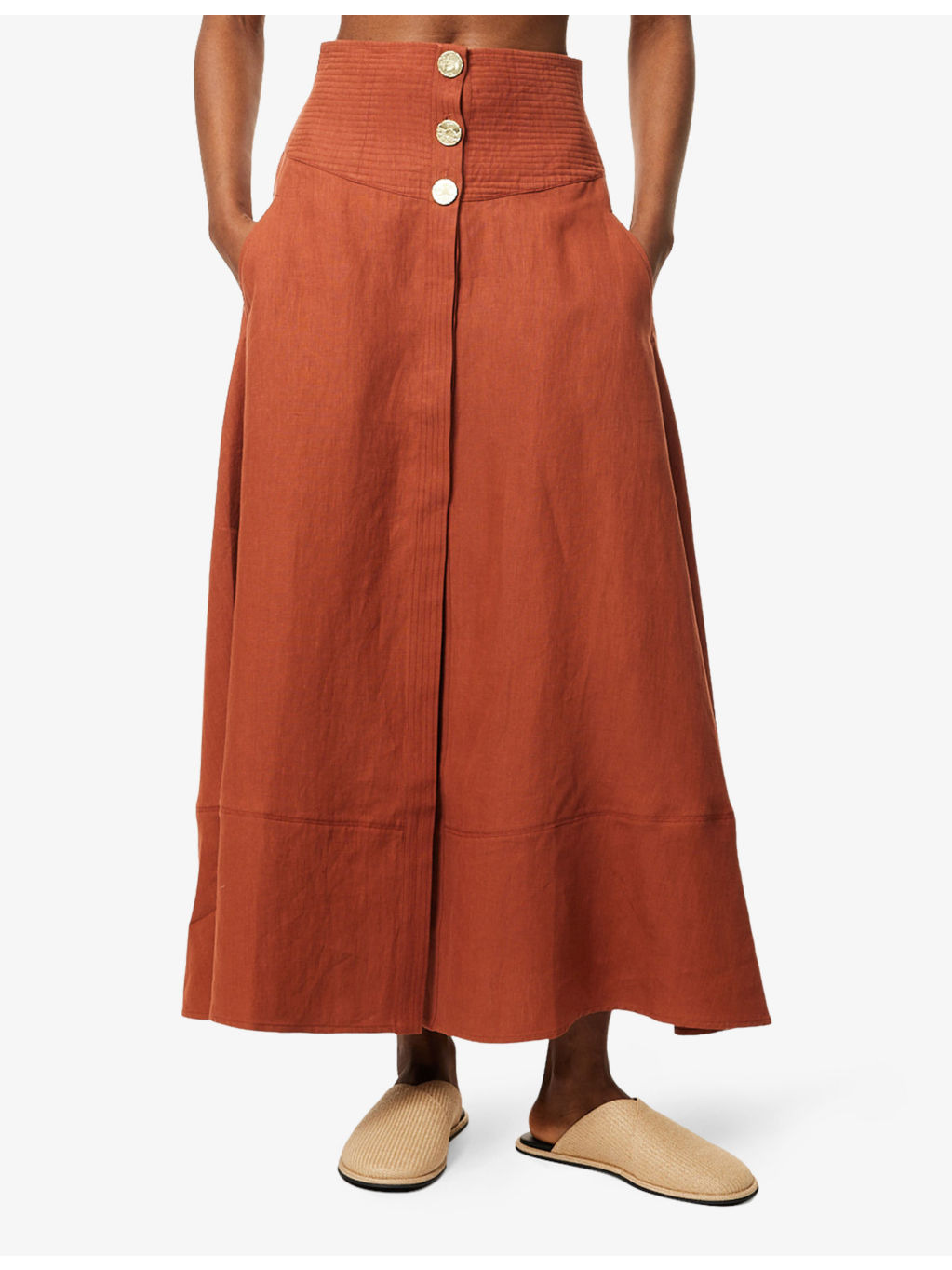 Farafra High-Waist Linen Midi Skirt - 3