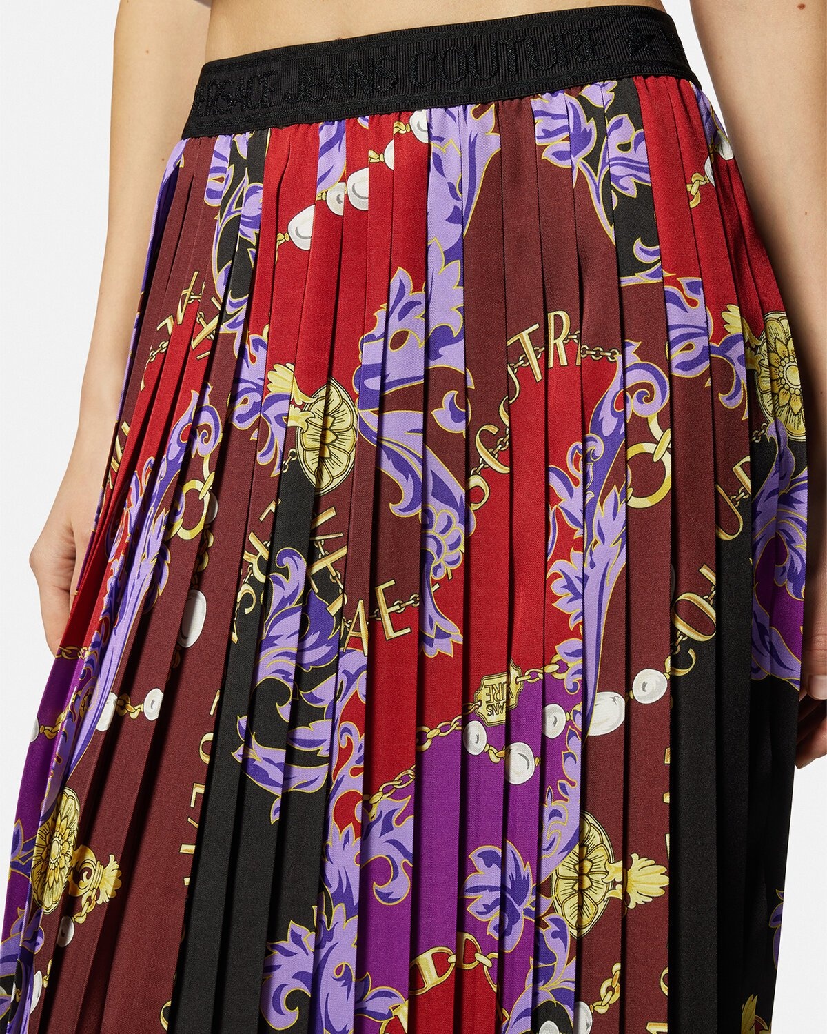 Chain Couture Pleated Midi Skirt - 5
