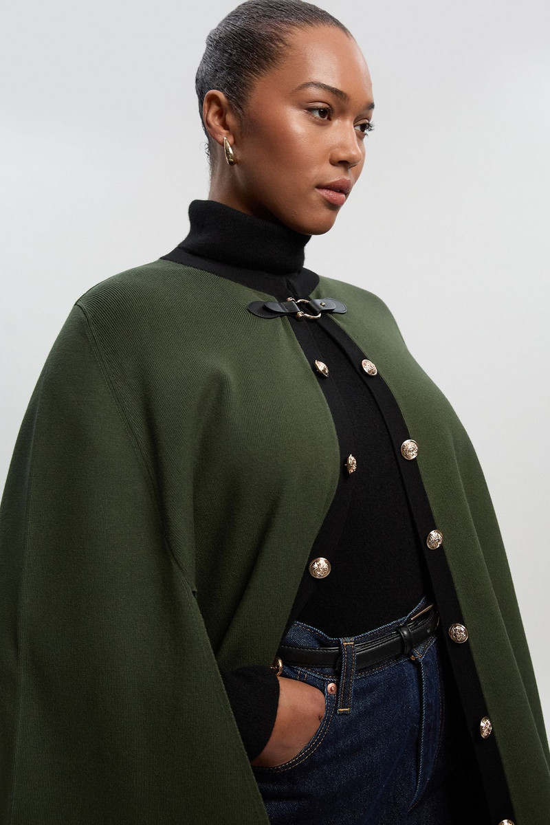 KAREN MILLEN Plus Size Viscose Blend Military Trim Knitted Cape outlook