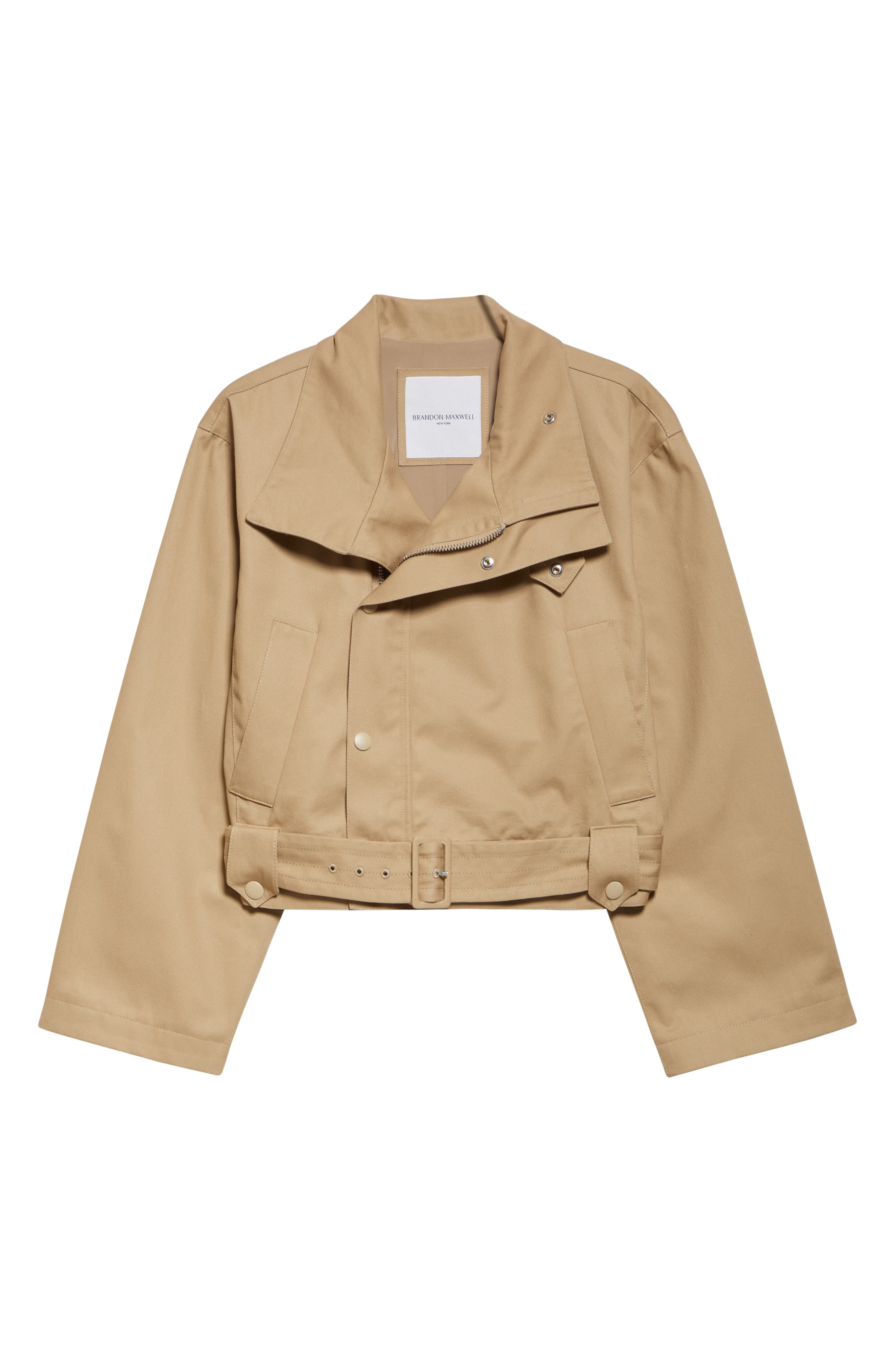 Brandon Maxwell The Lily Cotton Twill Moto Jacket in Khaki at Nordstrom - 7