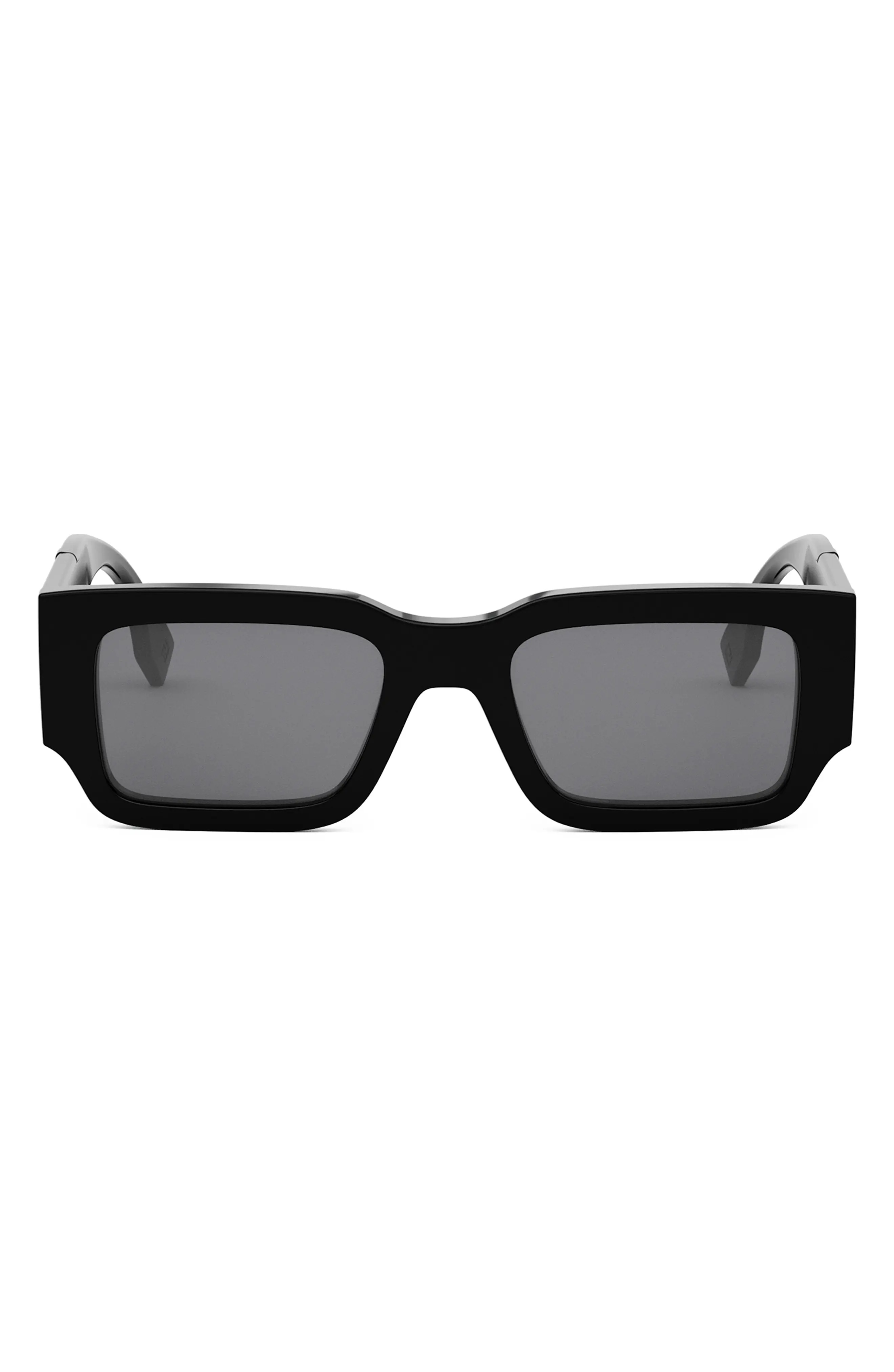 'Fendi Diagonal 51mm Rectangular Sunglasses in Shiny Black /Smoke - 1