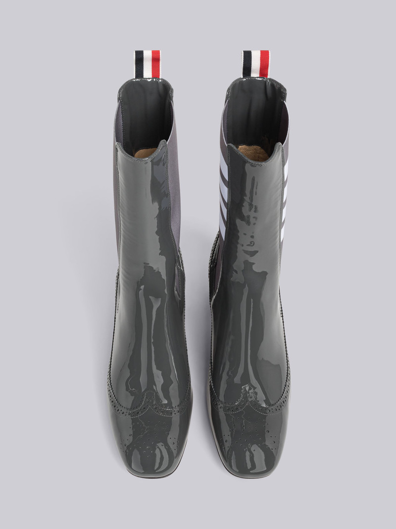 Soft Patent Leather Mid Calf 4-Bar Heeled Chelsea Boot 4