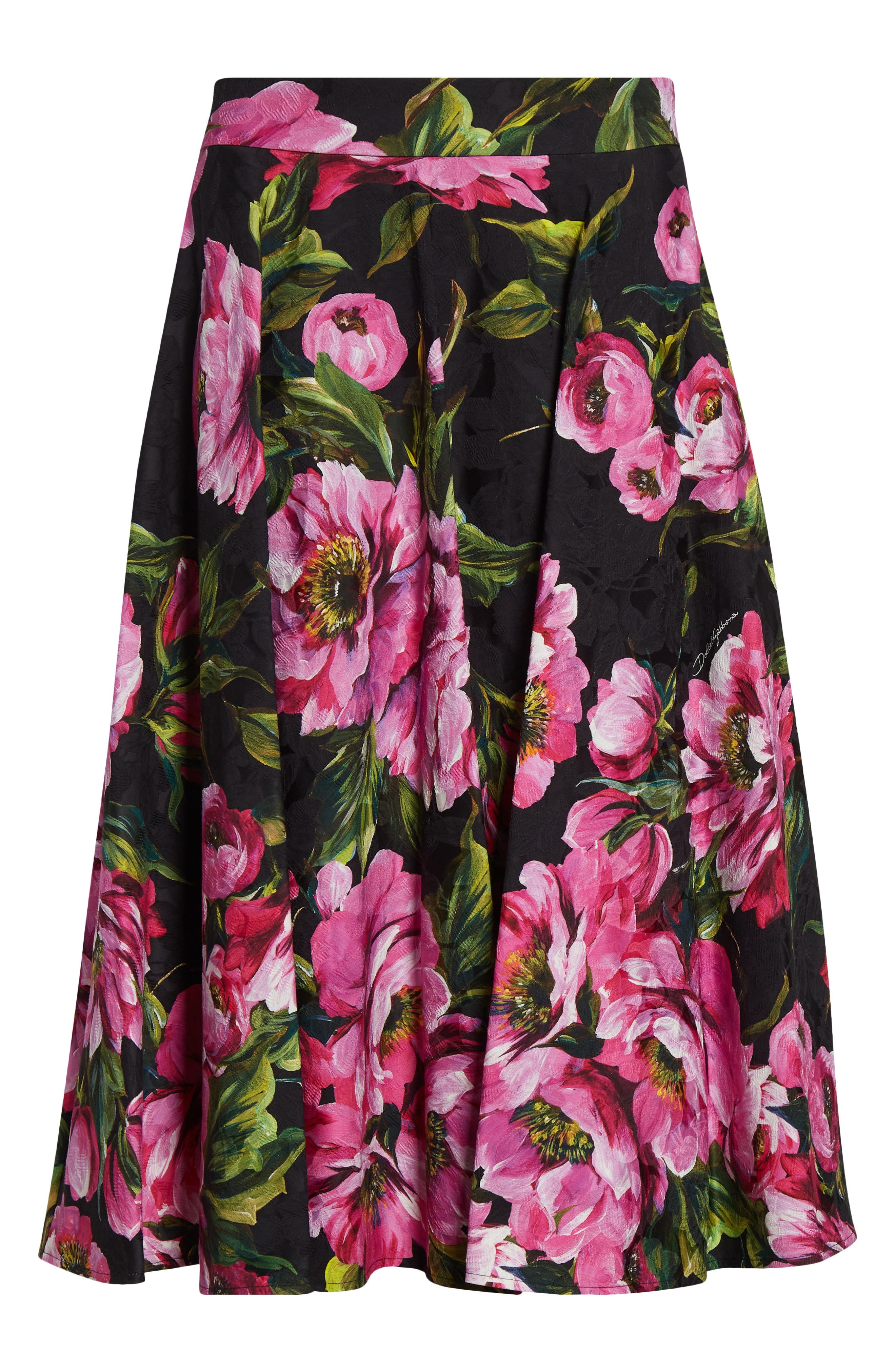 Dolce&Gabbana Peony Print Pleated Stretch Jacquard Skirt in Peonie Fuxia F.nero at Nordstrom - 6