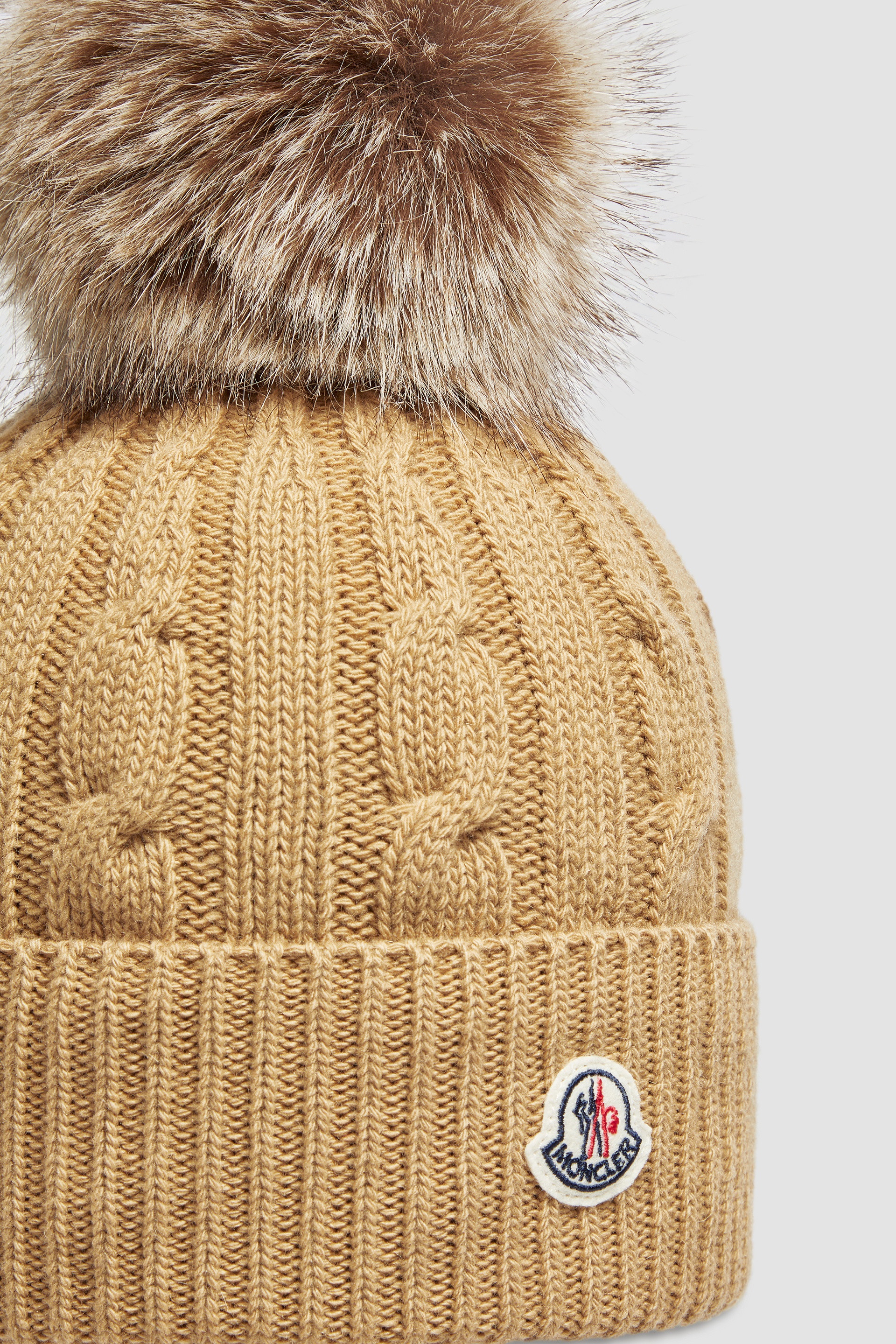 Wool & Cashmere Beanie with Faux Fur Pom Pom - 3