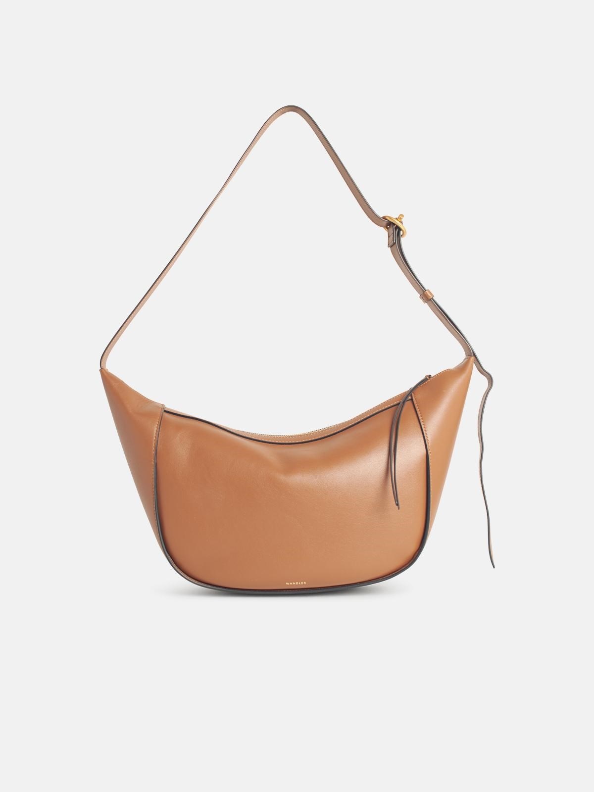 'MAGGIE' BROWN LEATHER CROSSBODY BAG - 3