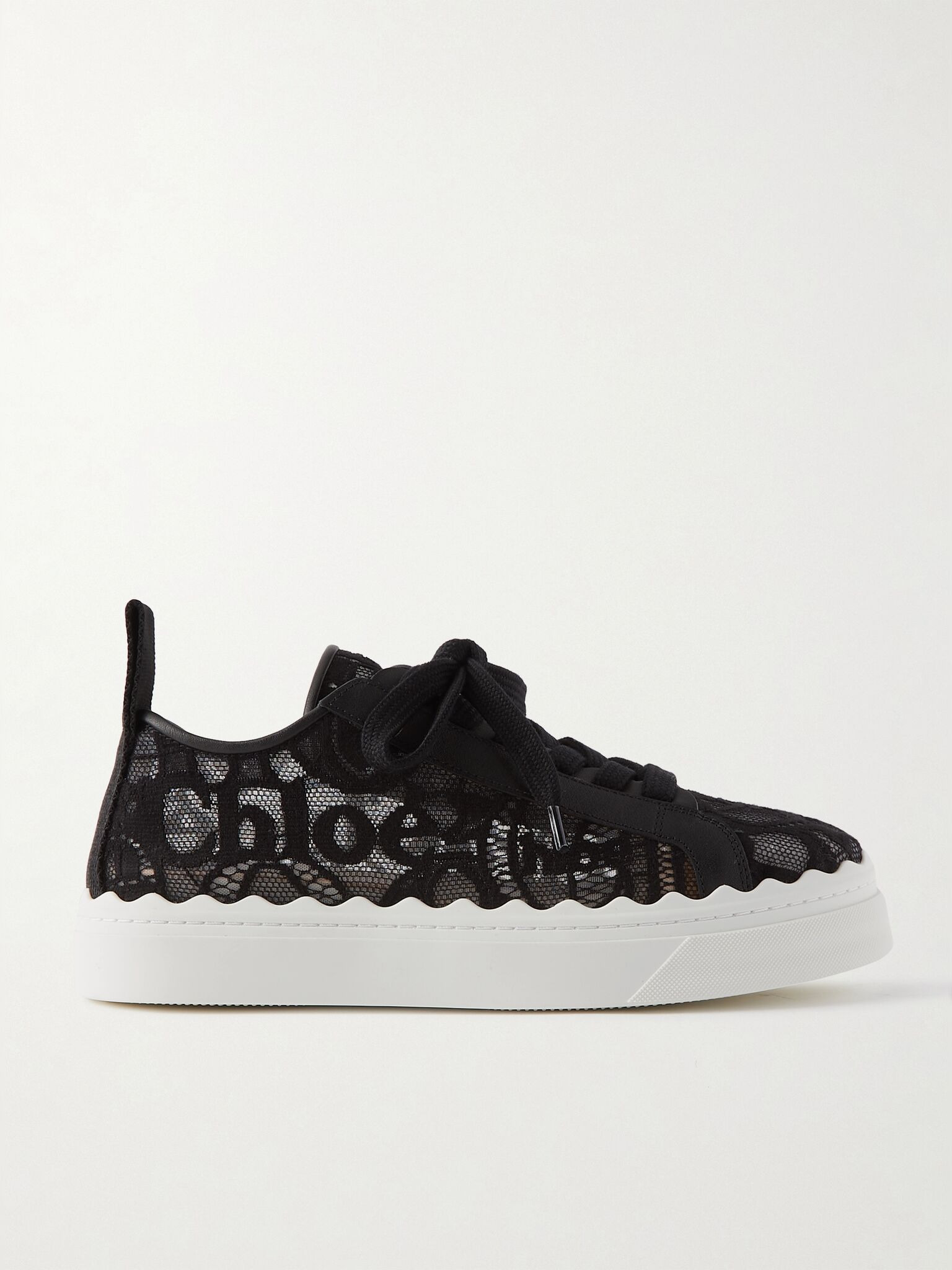 Lauren scalloped logo-detailed lace and leather sneakers Black - 1