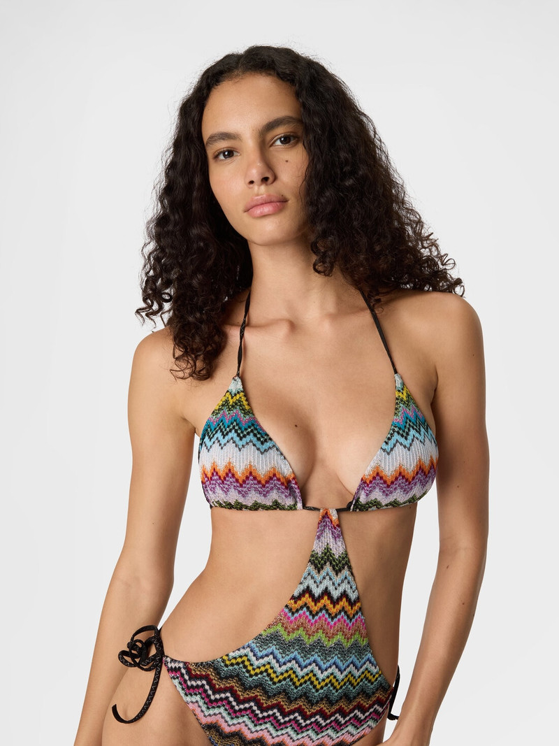 Trikini in lamé viscose with pixel-effect zigzag pattern 4