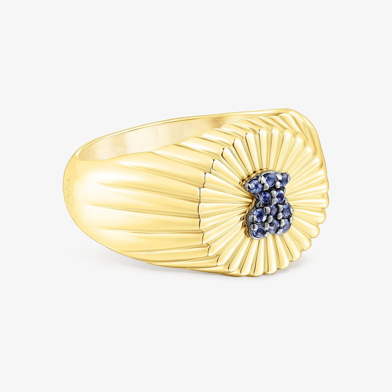 TOUS Silver vermeil Signet ring and bear with iolite Iris Motif outlook