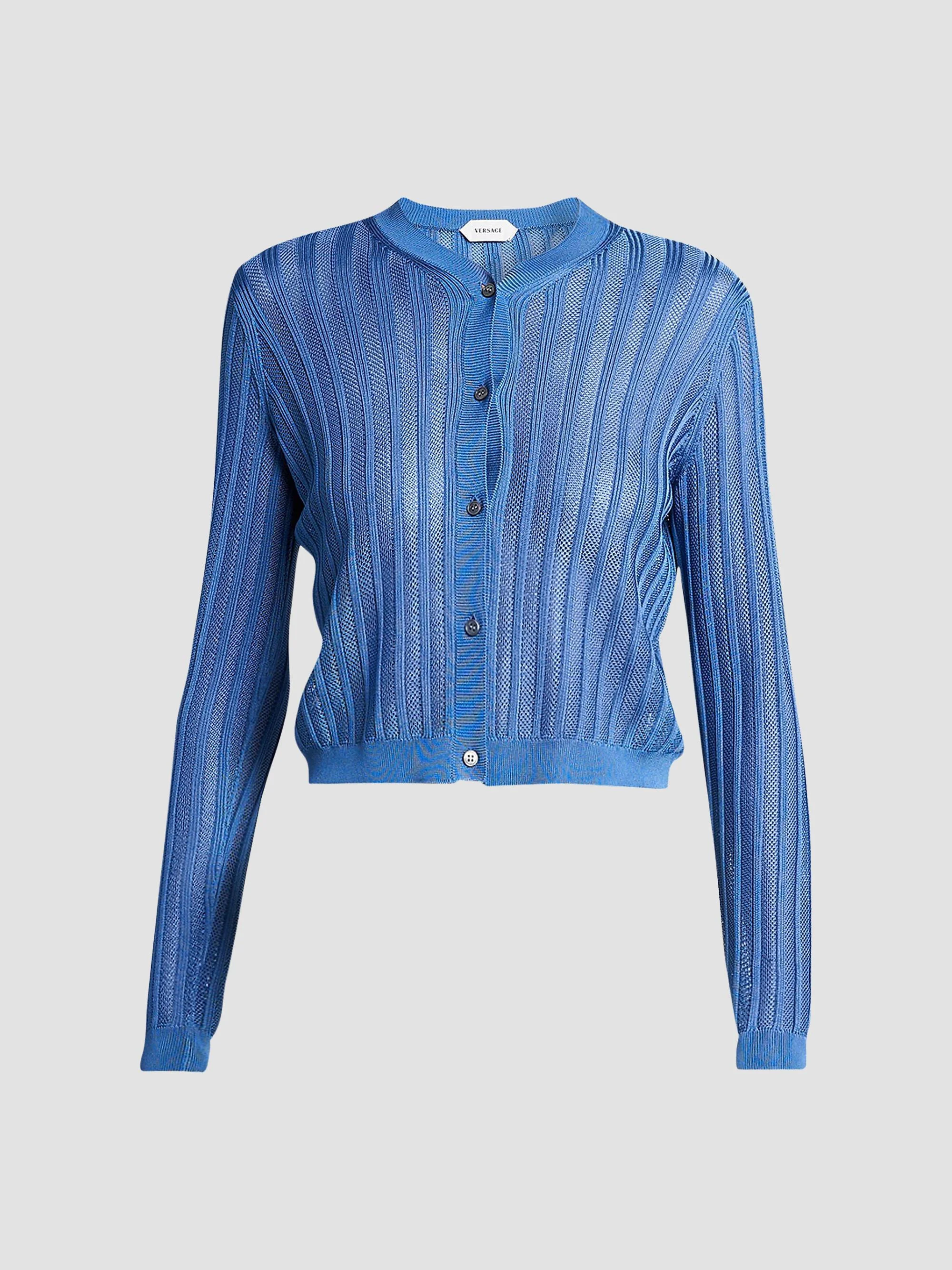 Women's La Vacanza Mesh Rib-Knit Cardigan - Blue - 1