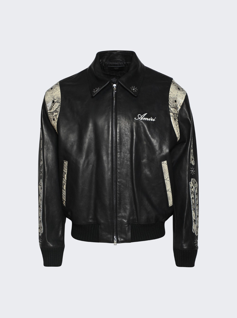 Bones Studded Leather Bomber Jacket Black 1