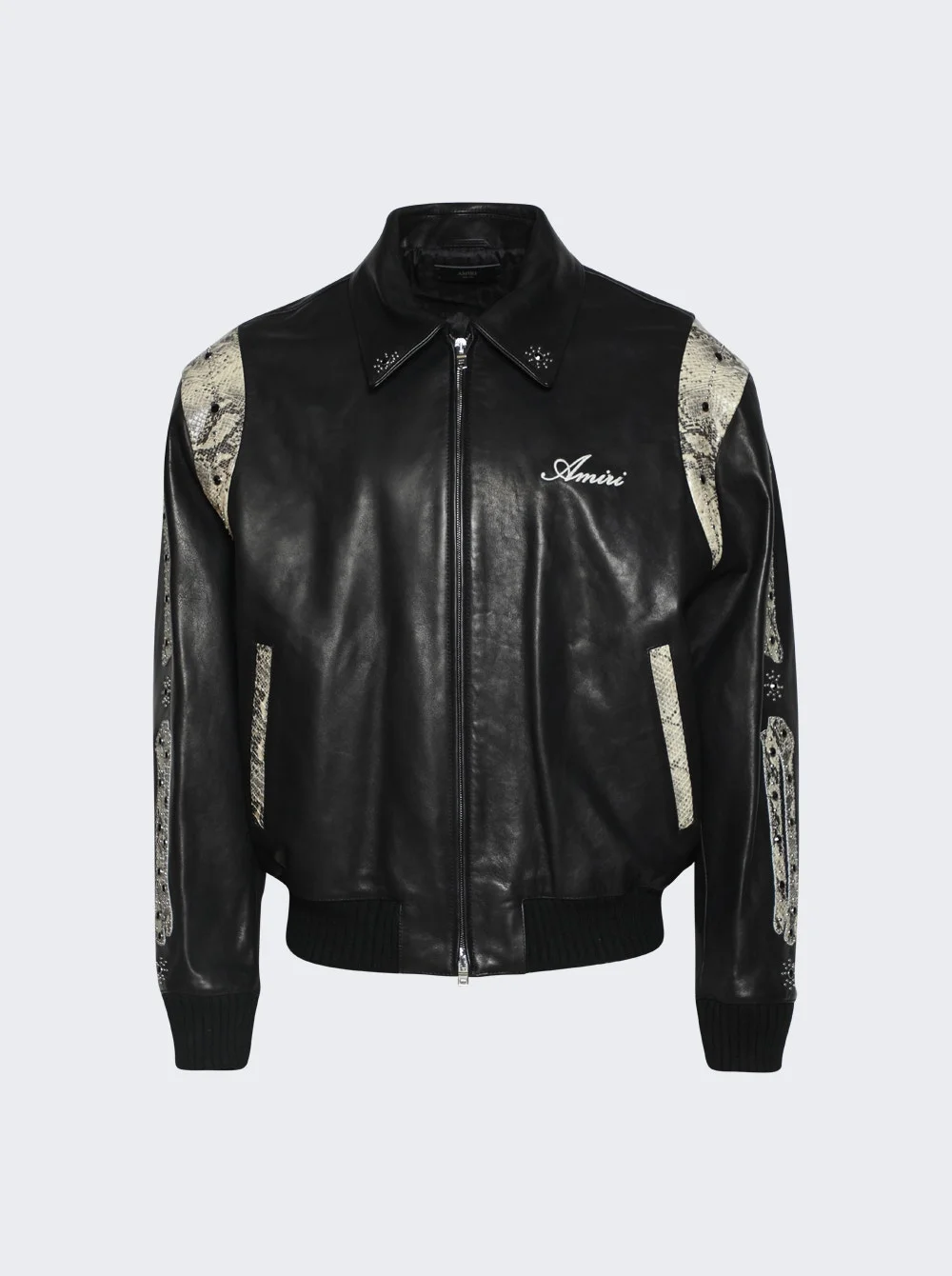 Bones Studded Leather Bomber Jacket Black - 1