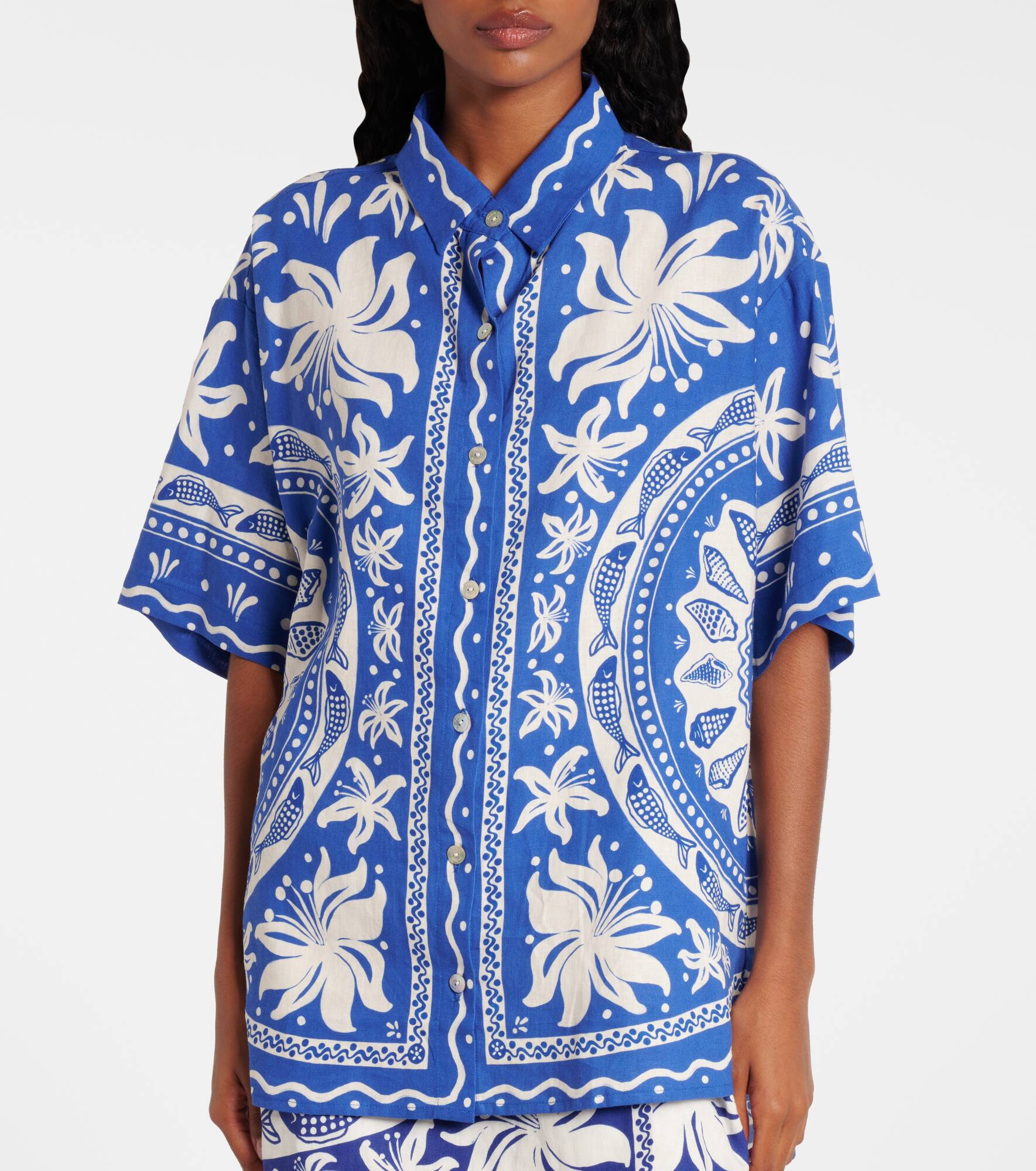 Ocean Scarf printed linen-blend shirt - 6