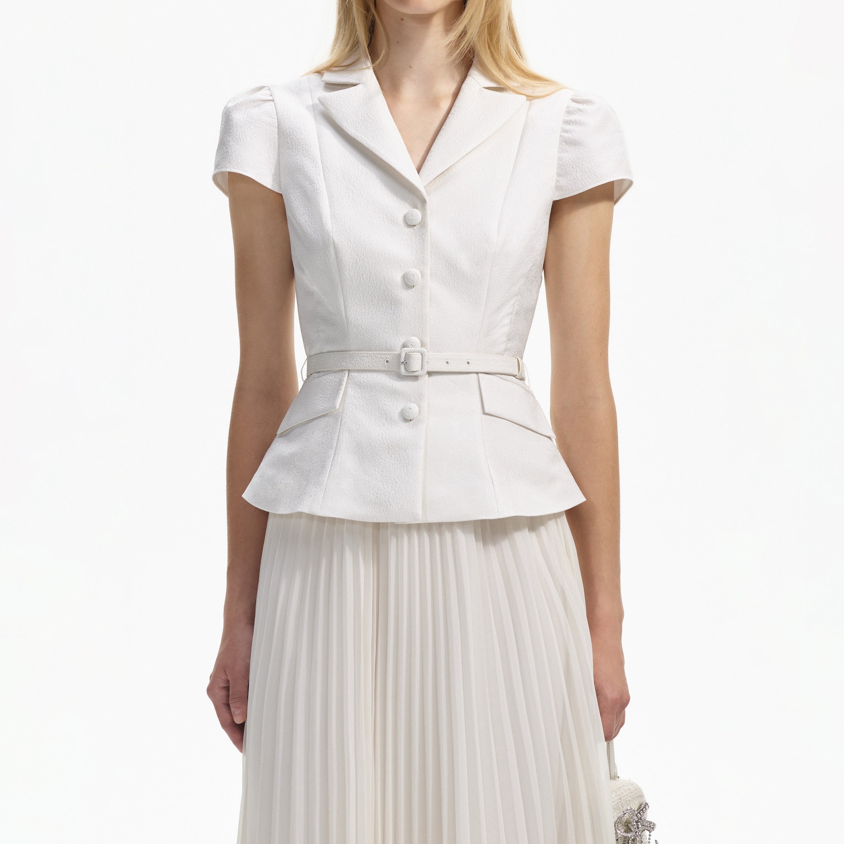 White Textured Midi Dress - 4