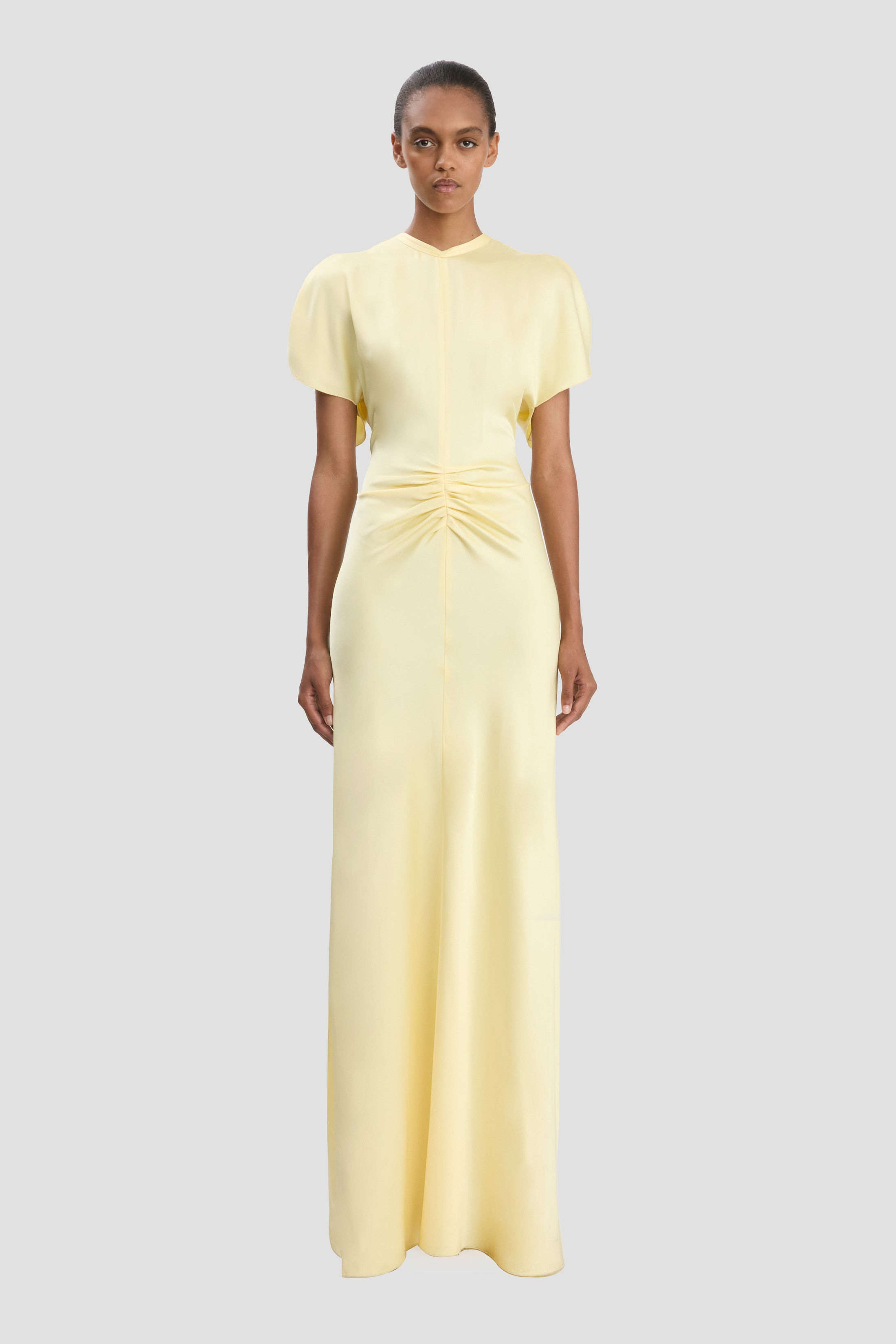 Gathered Waist Floor-Length Dress In Daffodil Yellow - 2