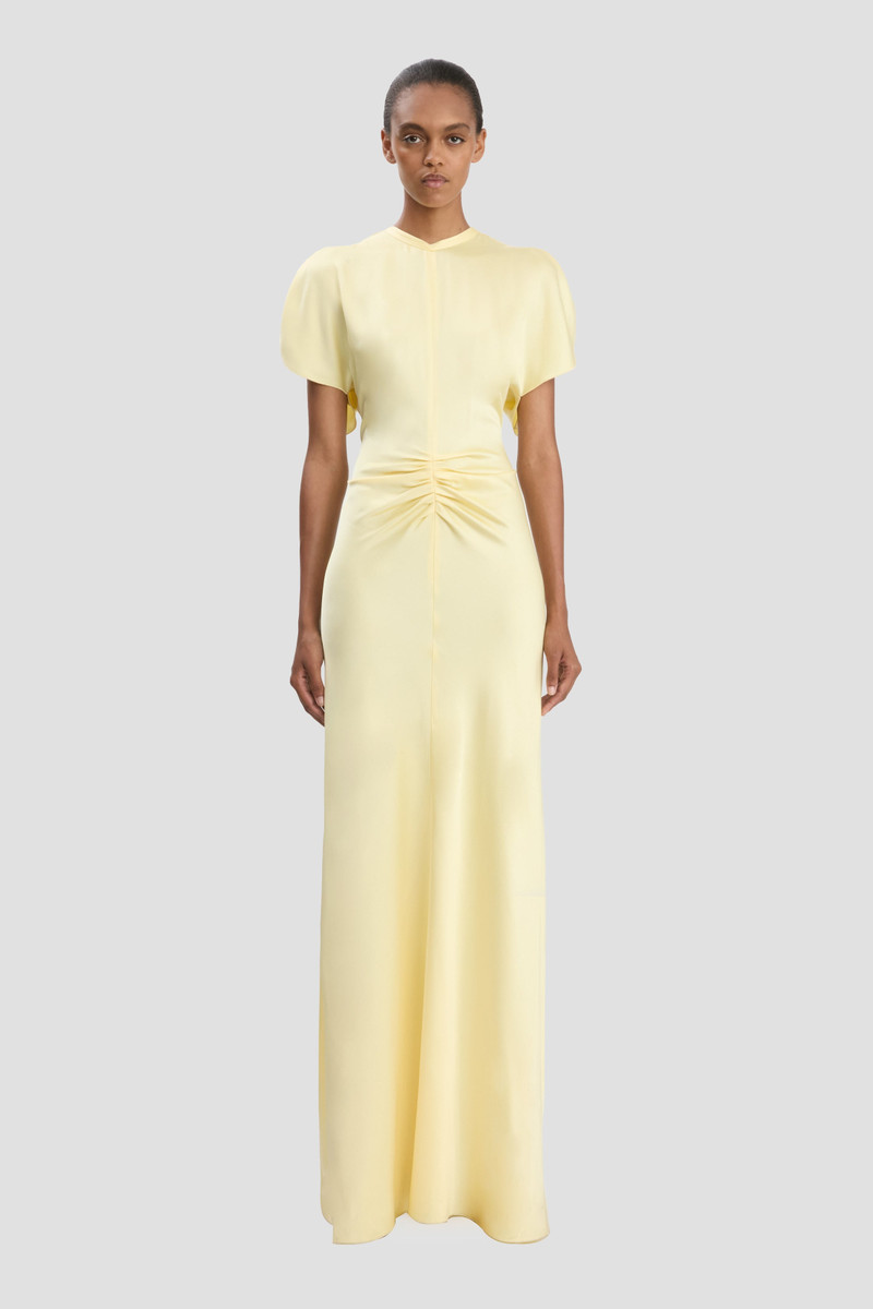 Victoria Beckham Gathered Waist Floor-Length Dress In Daffodil Yellow outlook