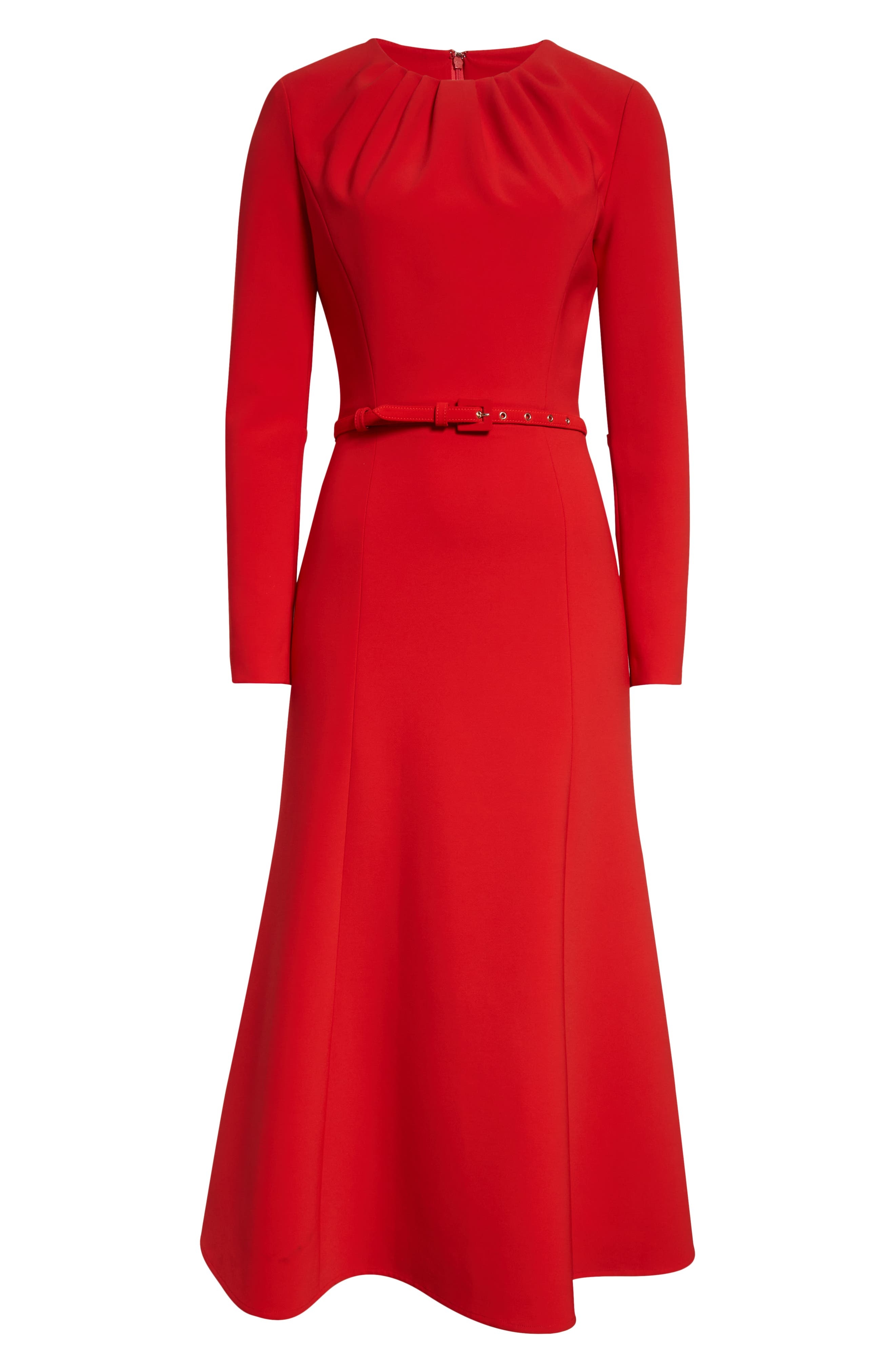 Carolina Herrera Pleated Long Sleeve Crepe Dress in Scarlet at Nordstrom - 5