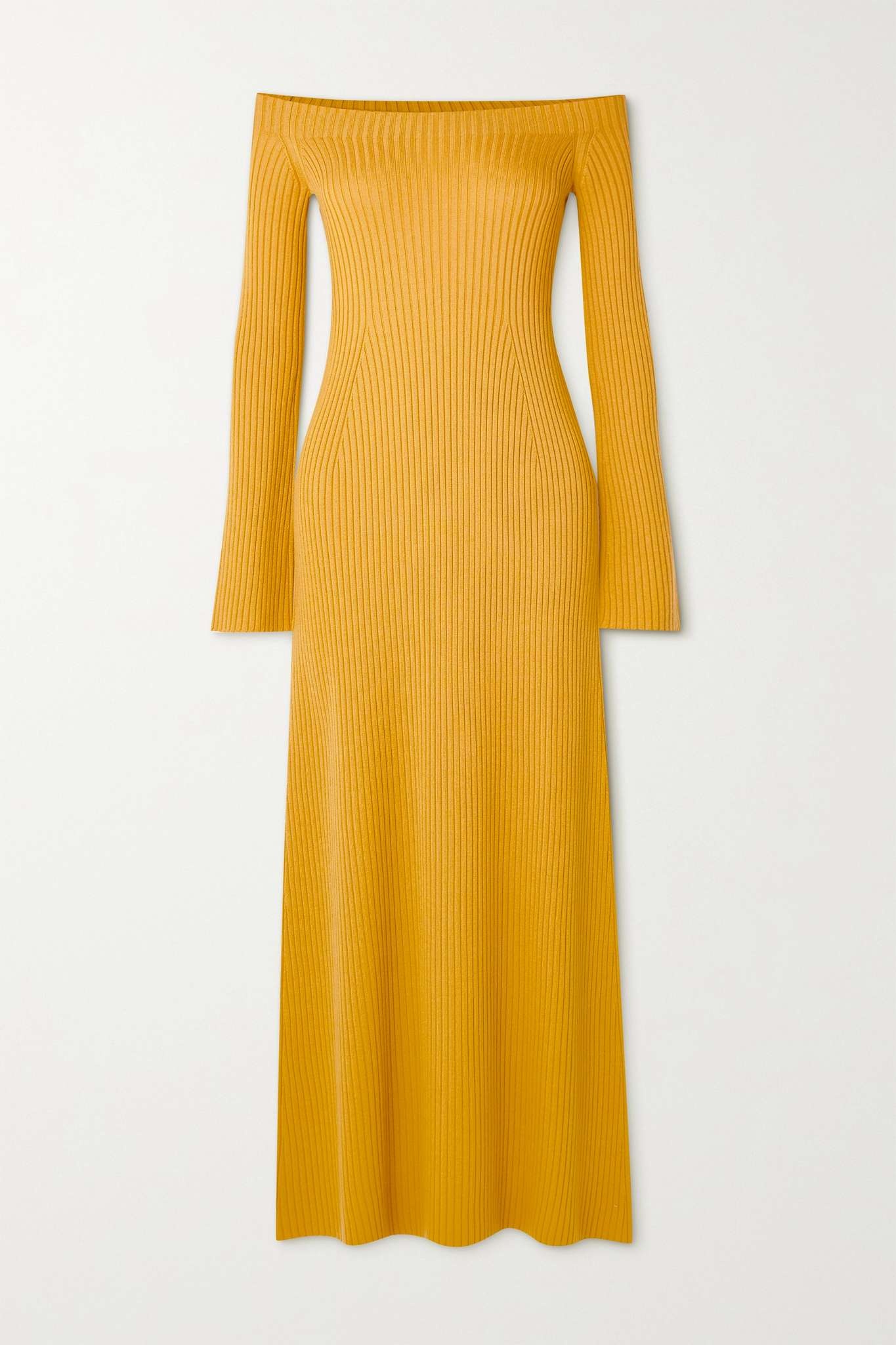 Off-the-shoulder ribbed wool and cashmere-blend maxi dress - 1