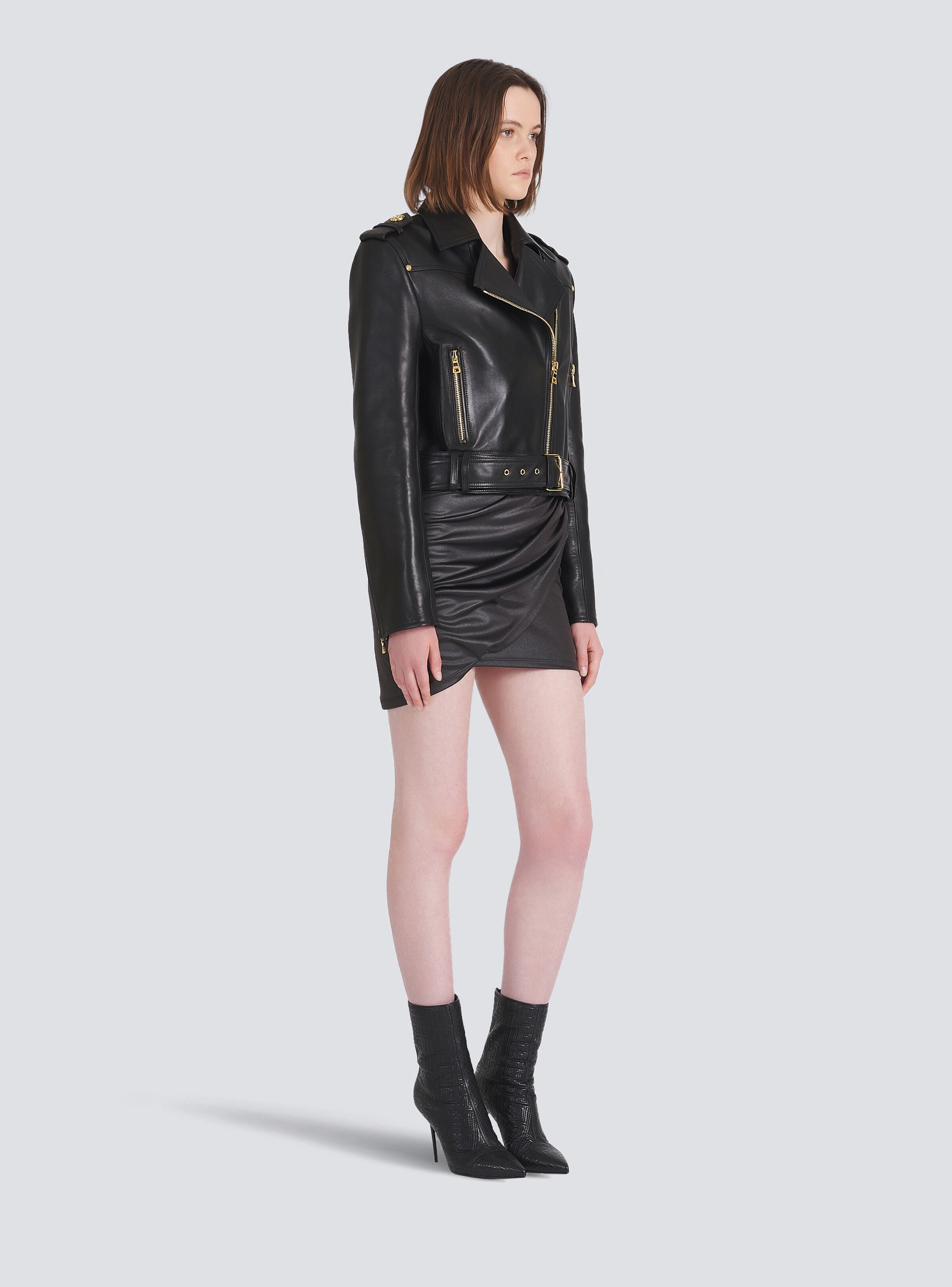 Short leather biker jacket - 5