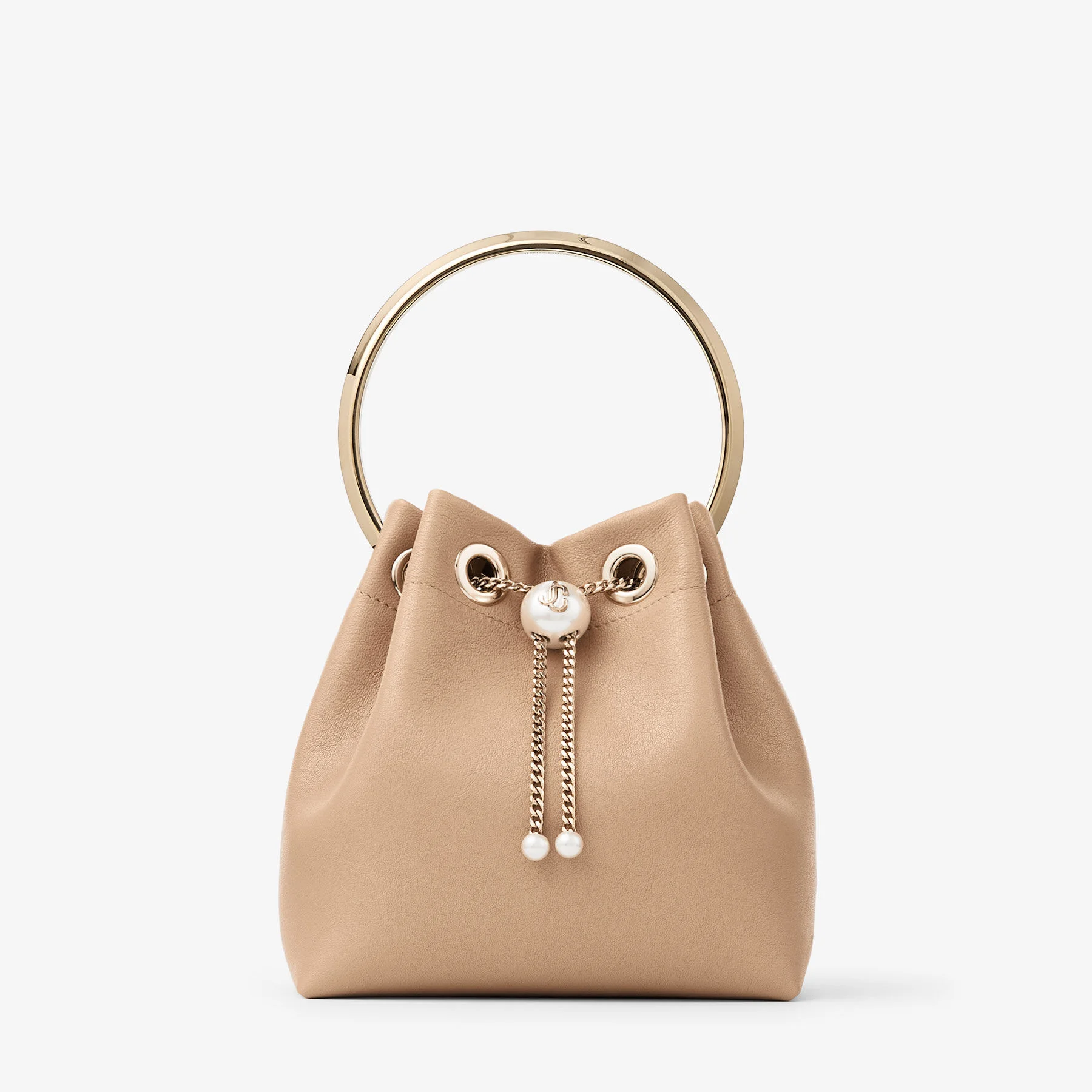 Bon Bon Chai Biker Leather Bucket Bag with Pearl Closure - 1