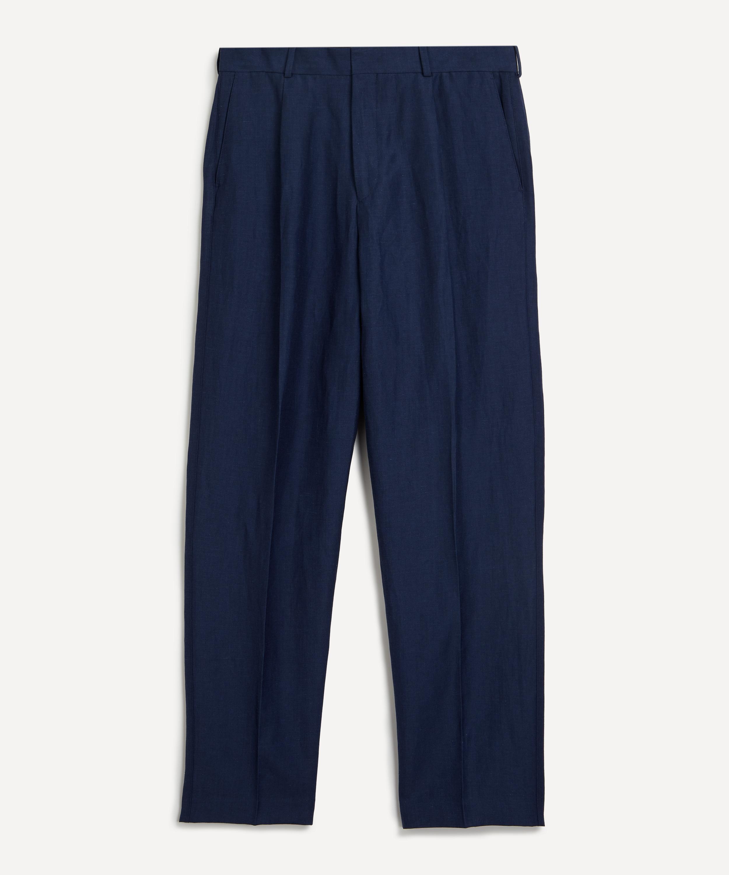 Navy Linen-Wool Chino Trousers - 1