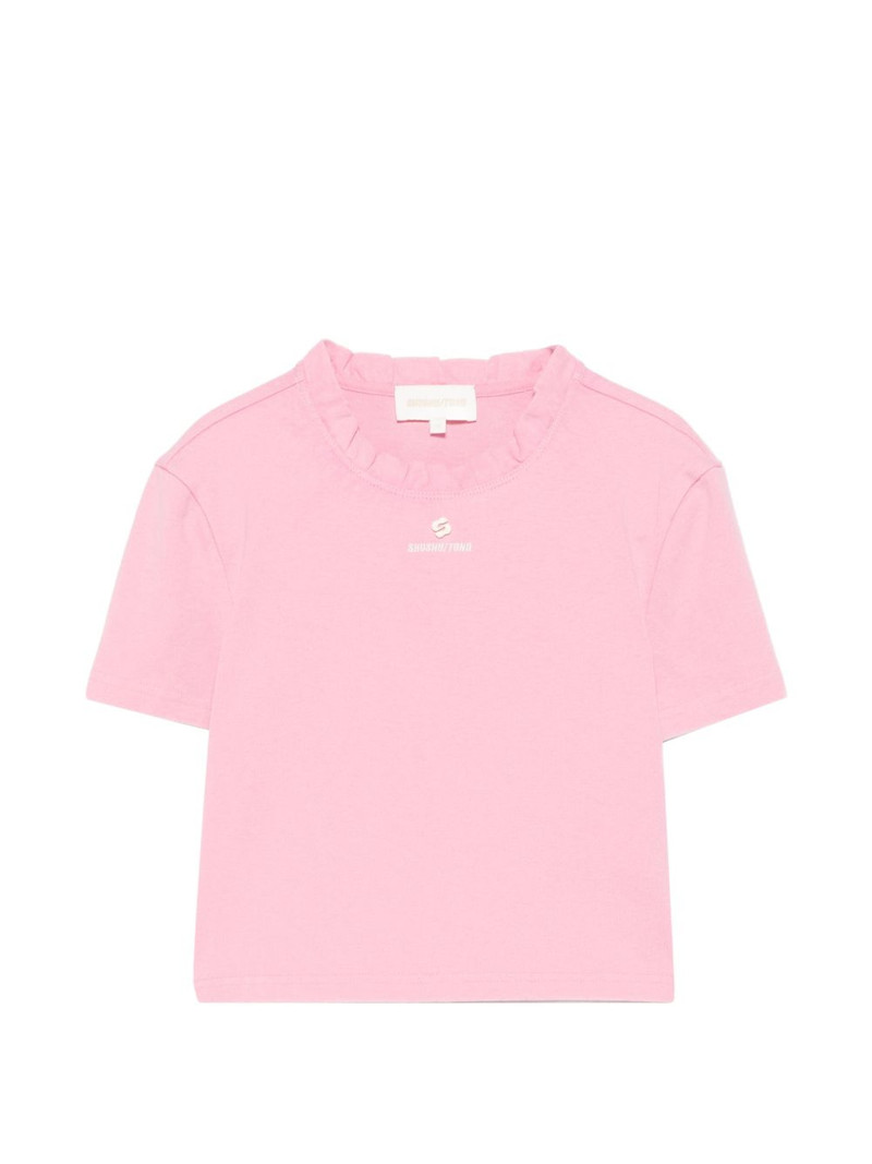 ruffle-trim logo-print T-shirt 1