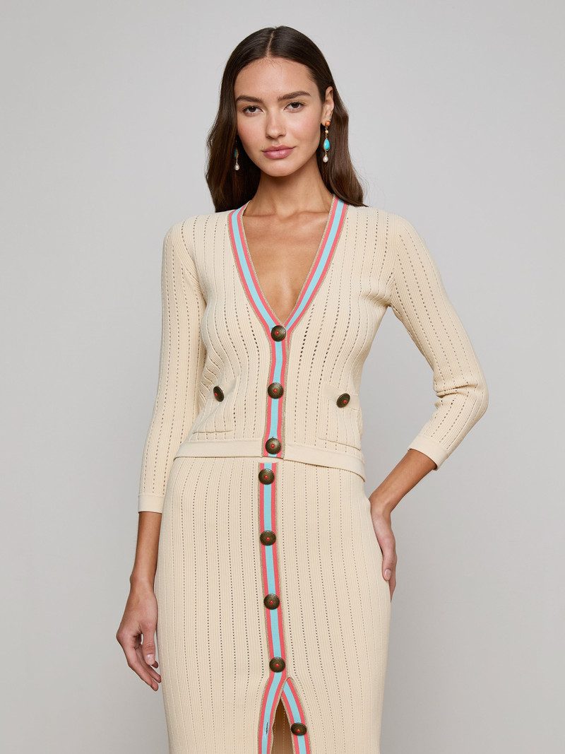 L'AGENCE Irvin Pointelle Knit Cardigan outlook