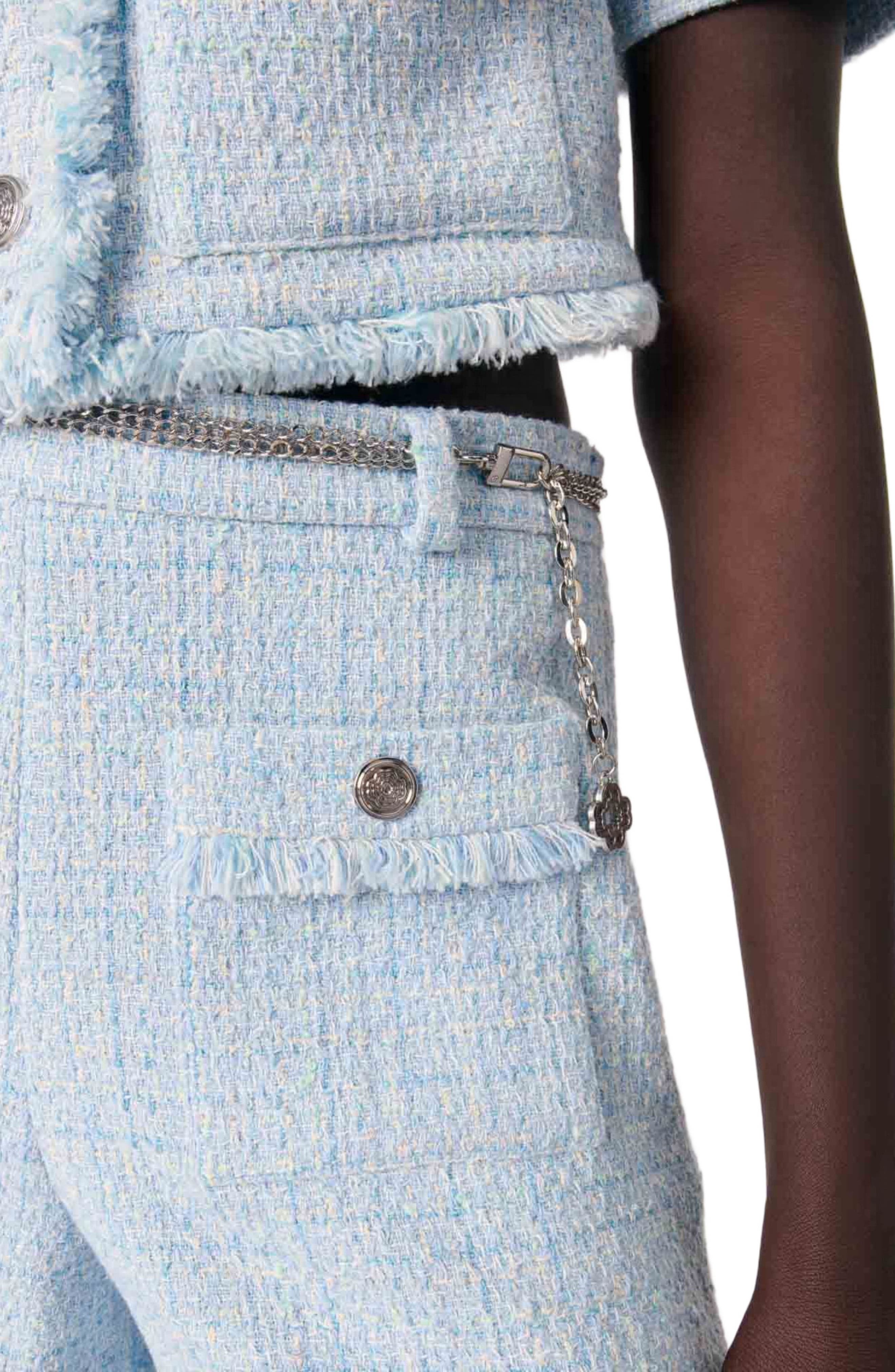 maje Tweed shorts with belt in Blue Sky at Nordstrom - 6