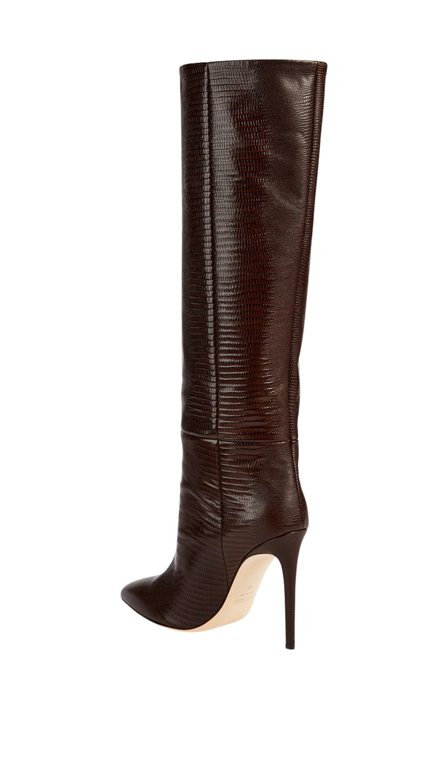 Crocodile-effect Leather Knee-High Boots - 4