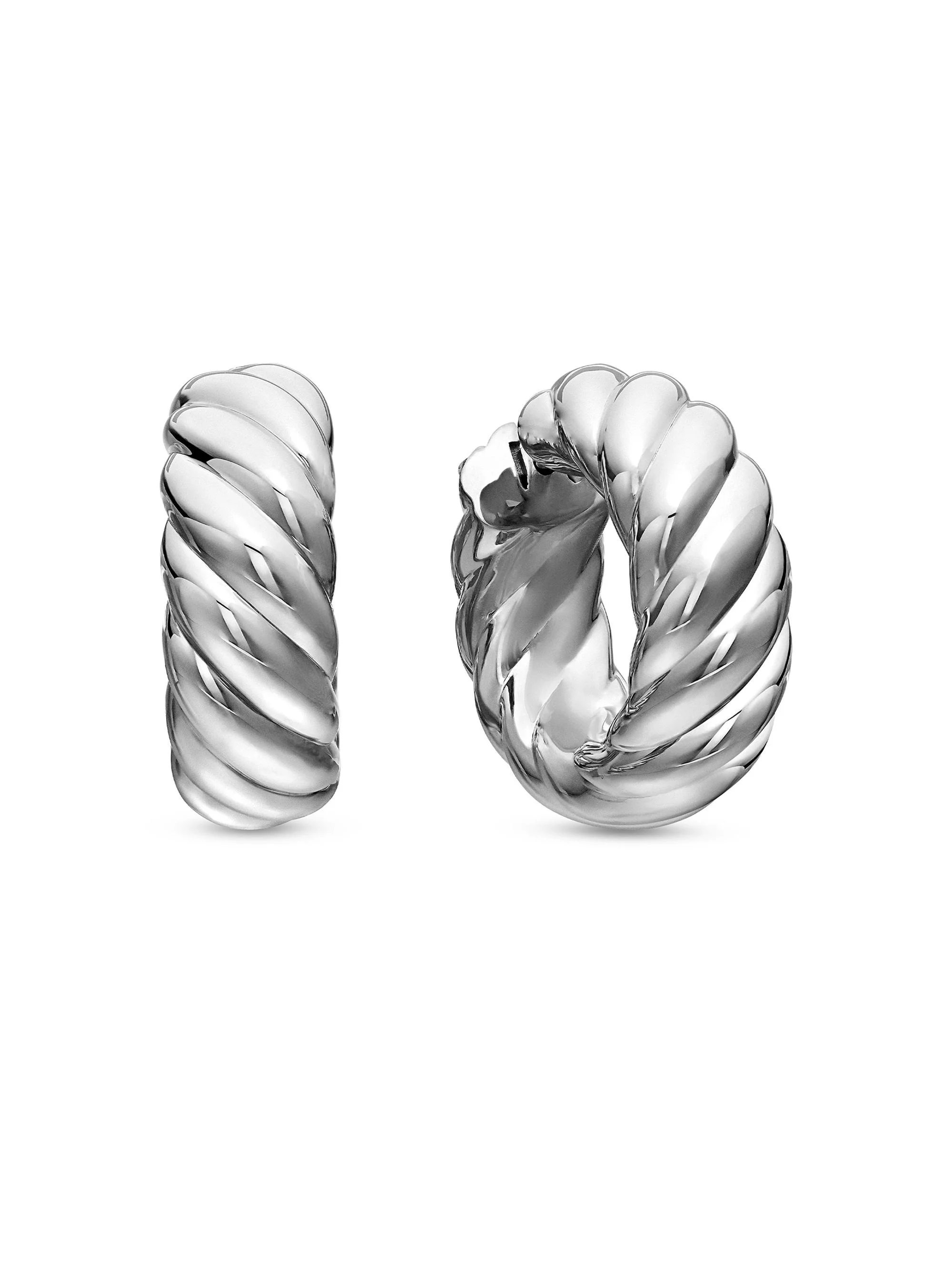 Women's Sculpted Cable Hoop Earrings in Sterling Silver, 25MM - Silver - 1