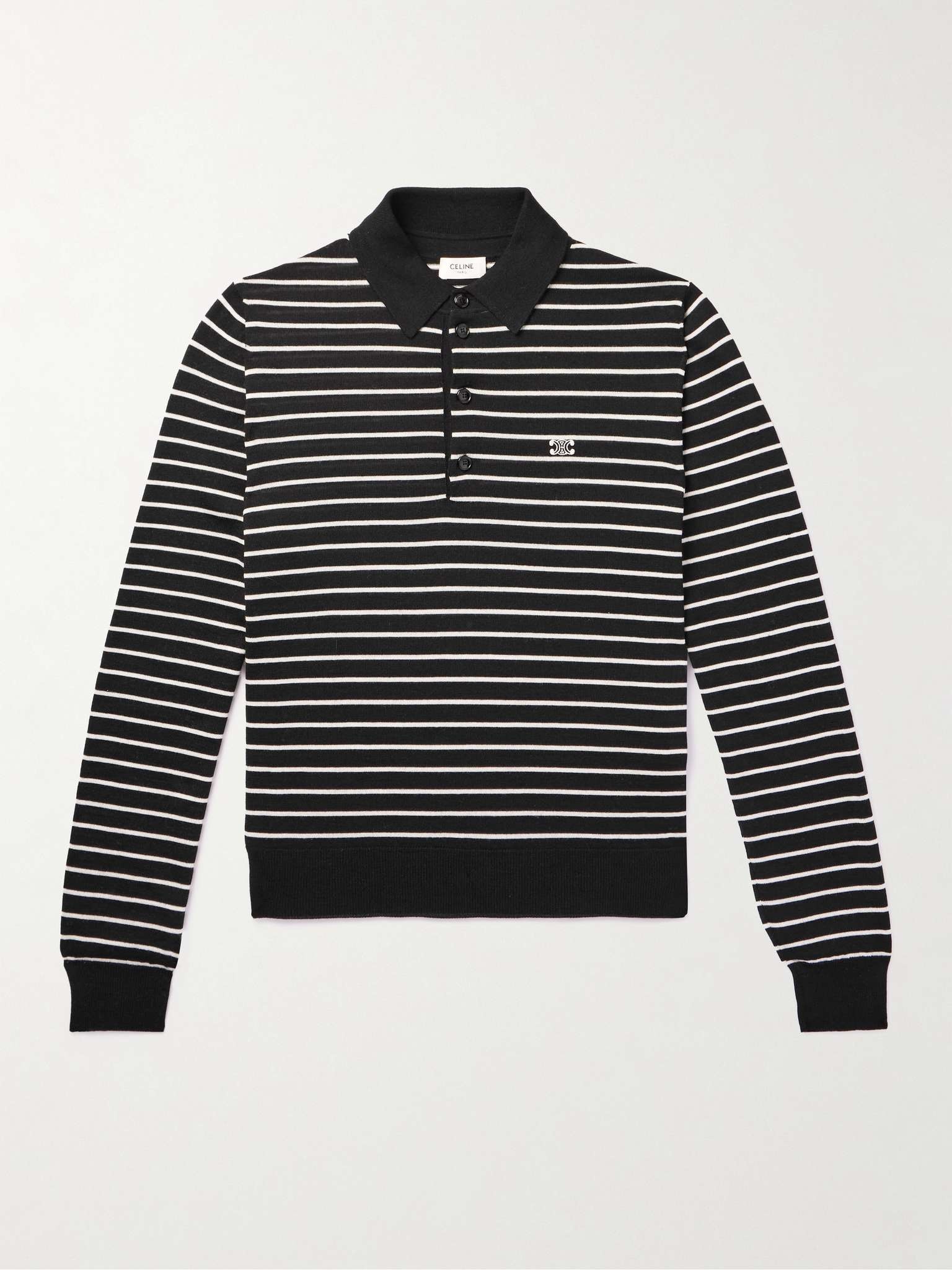 Slim-Fit Logo-Embroidered Striped Wool Polo Shirt - 1