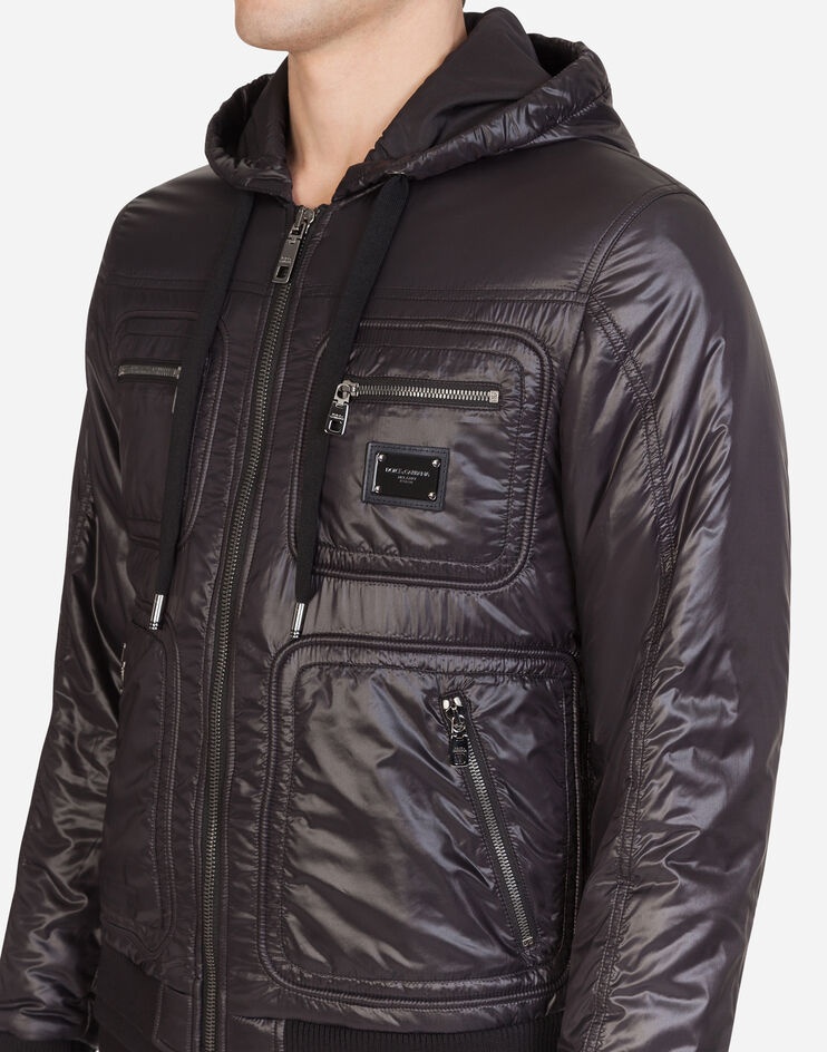 Nylon quilted jacket with hood and patch - 4