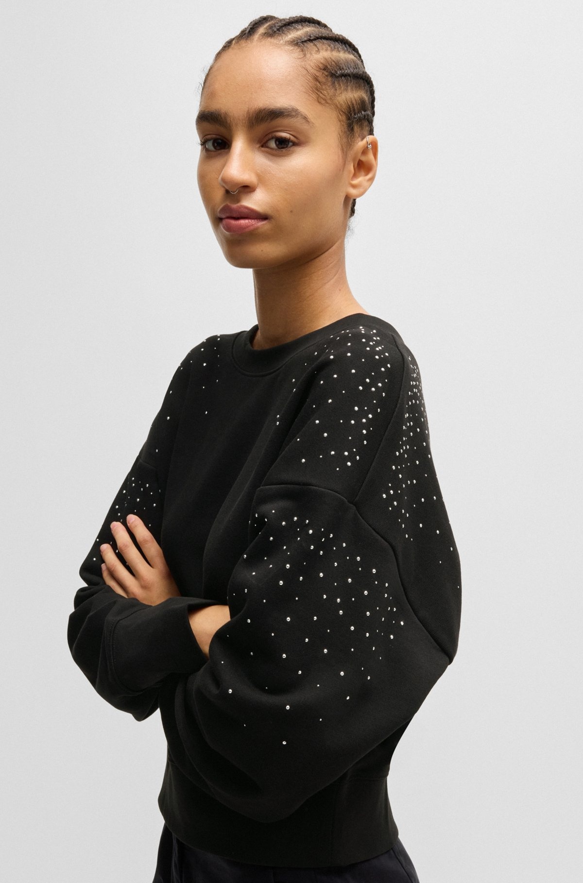 EMBELLISHED SWEATSHIRT IN COTTON TERRY WITH RIBBED TRIMS - 5