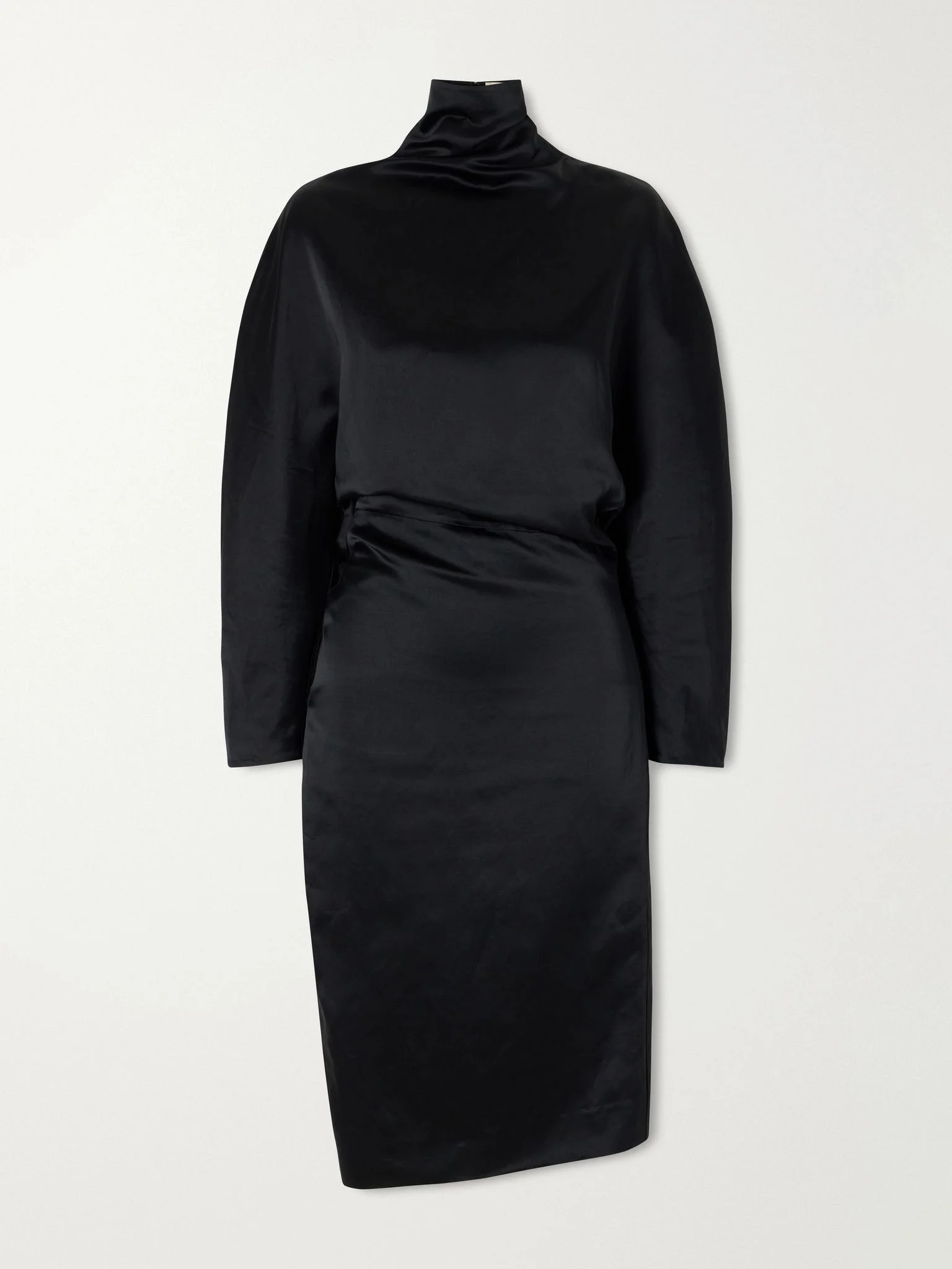 Harlin draped satin turtleneck knee-lenght dress Black - 1