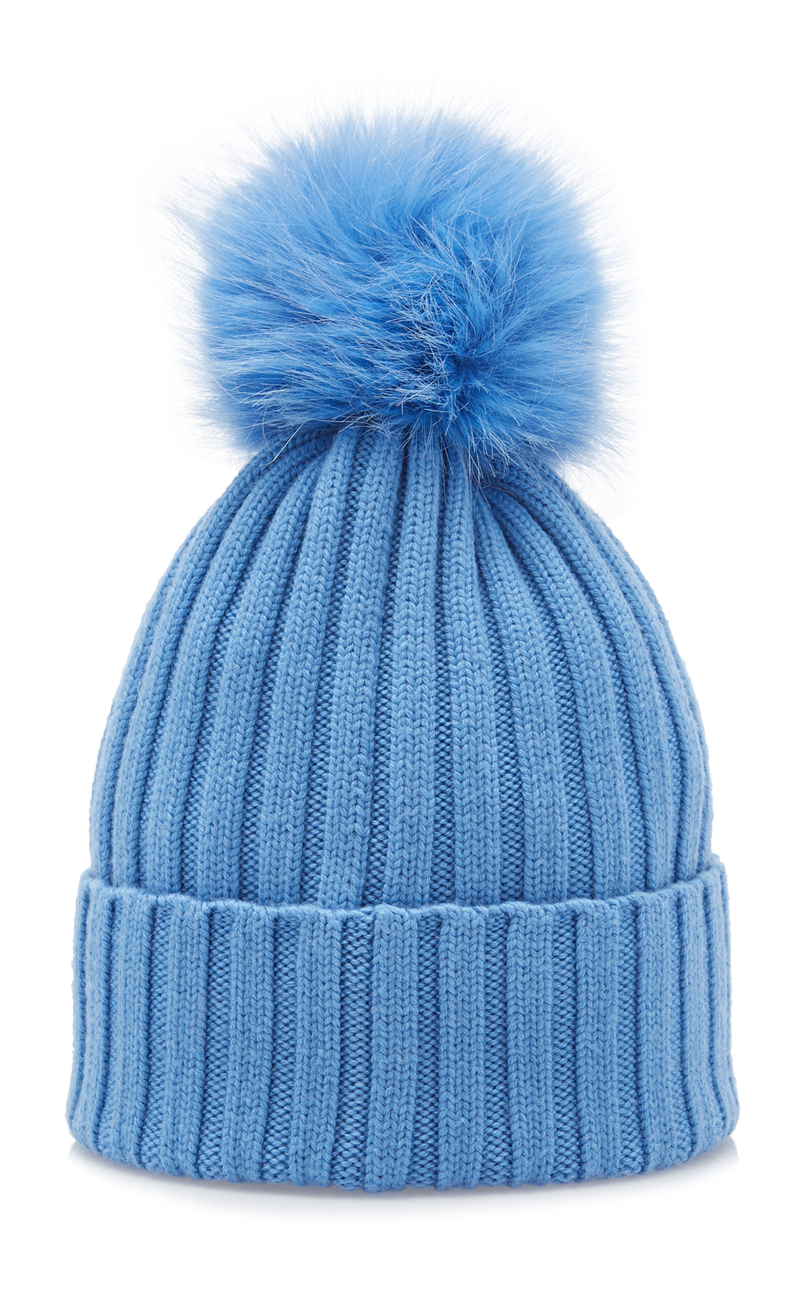 Fur-Trimmed Ribbed-Knit Wool Beanie blue - 4