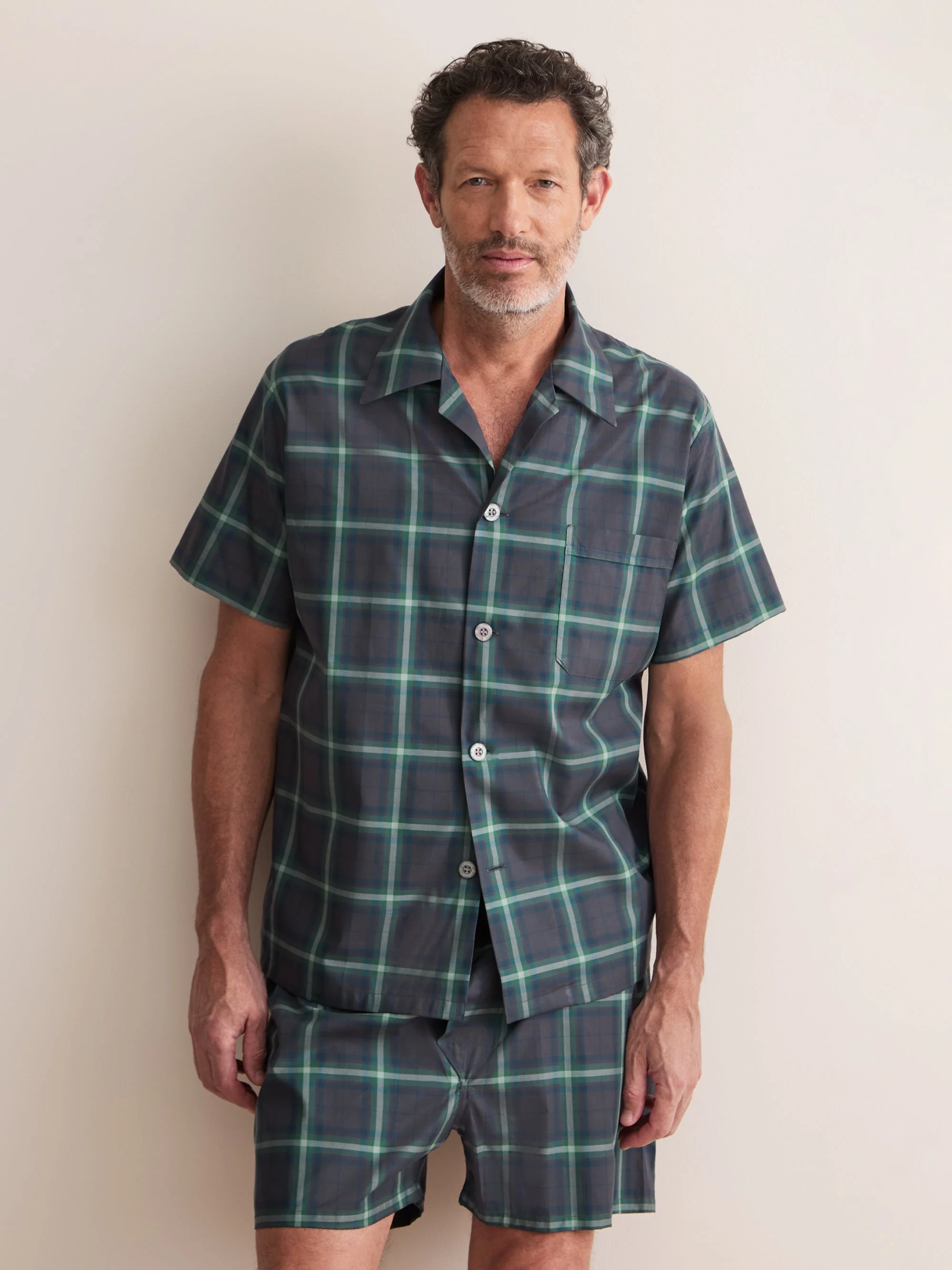 Barker Cotton Short Pajamas Charcoal & Green Check - 1