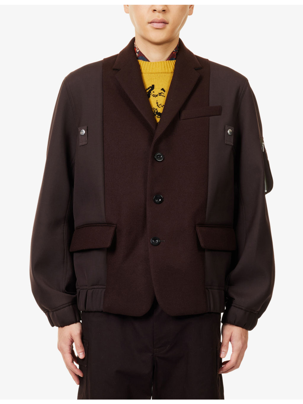 Contrast-Panel Notch-Lapels Wool Jacket - 3