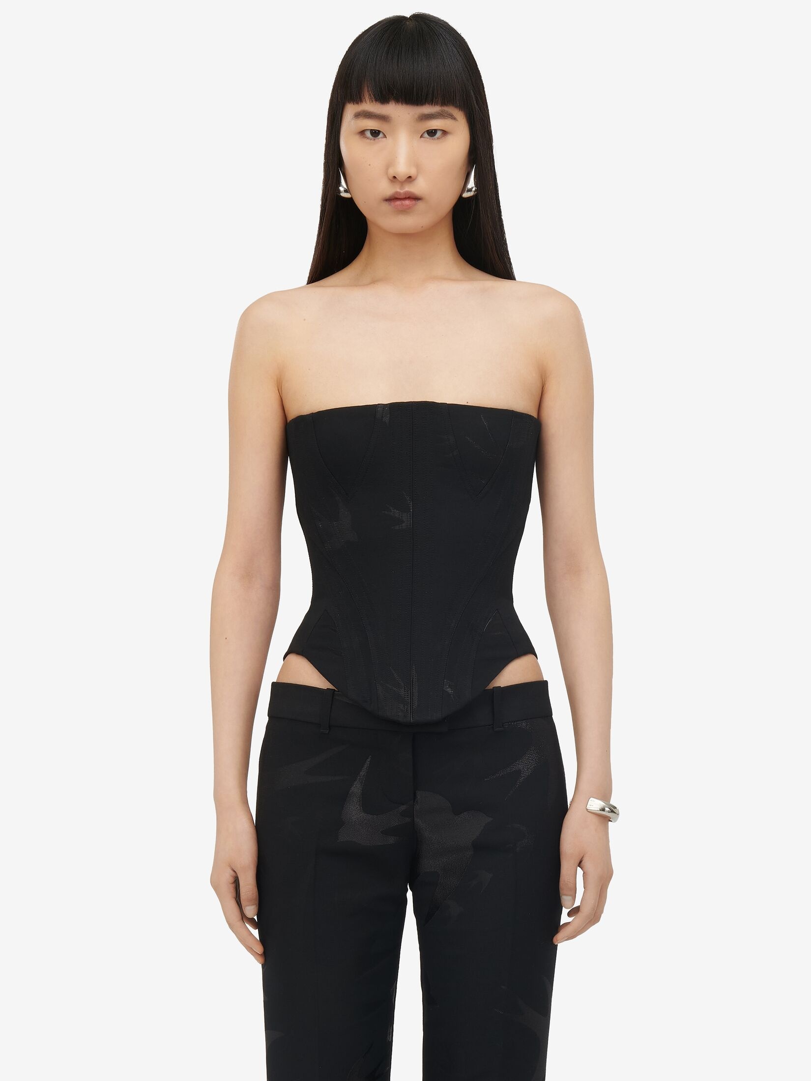 Women's Swallow Jacquard Corset in Black - 5