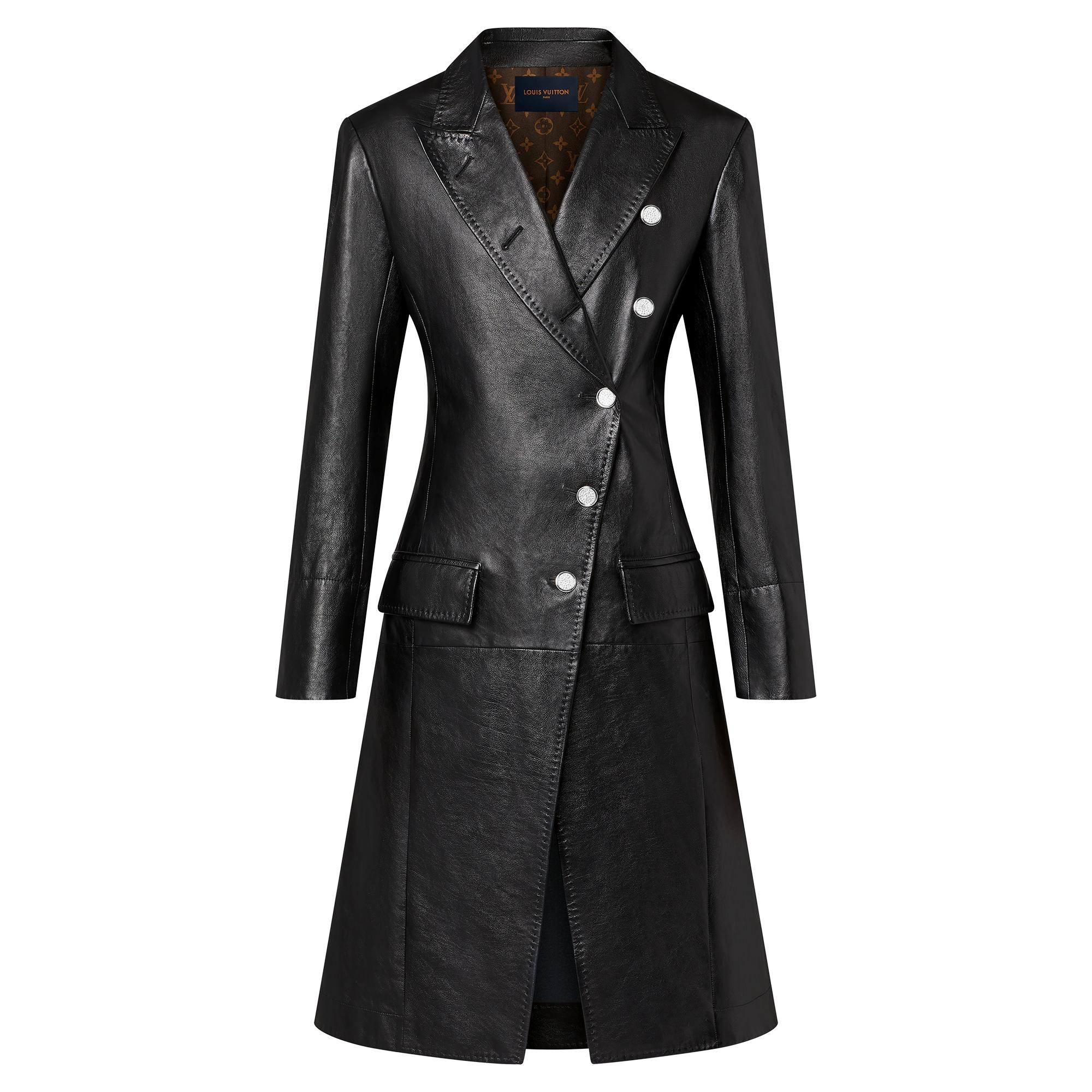 Diagonal Front Leather Coat - 1