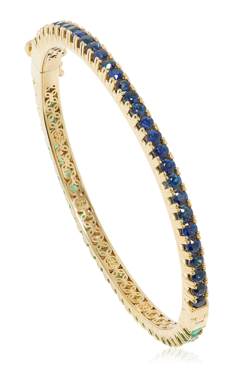 14k Yellow Gold Sapphire Emerald Bangle green 3