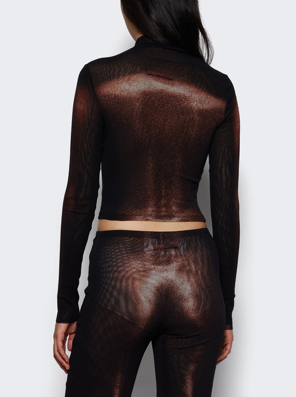 Printed Body Dust Mesh Crop Top Black And Brown - 4