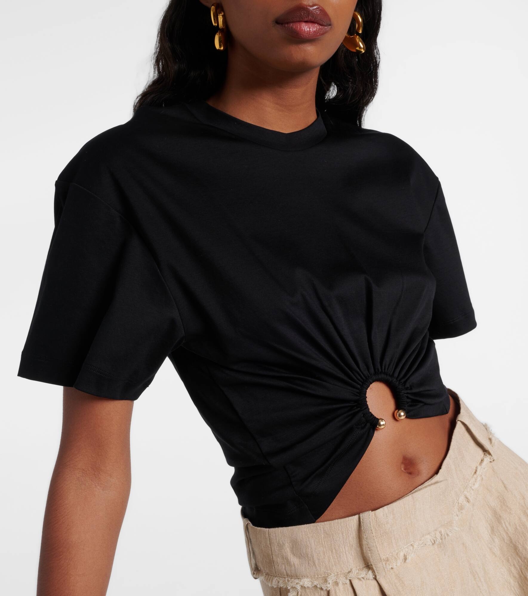 Gathered cotton jersey crop top - 4