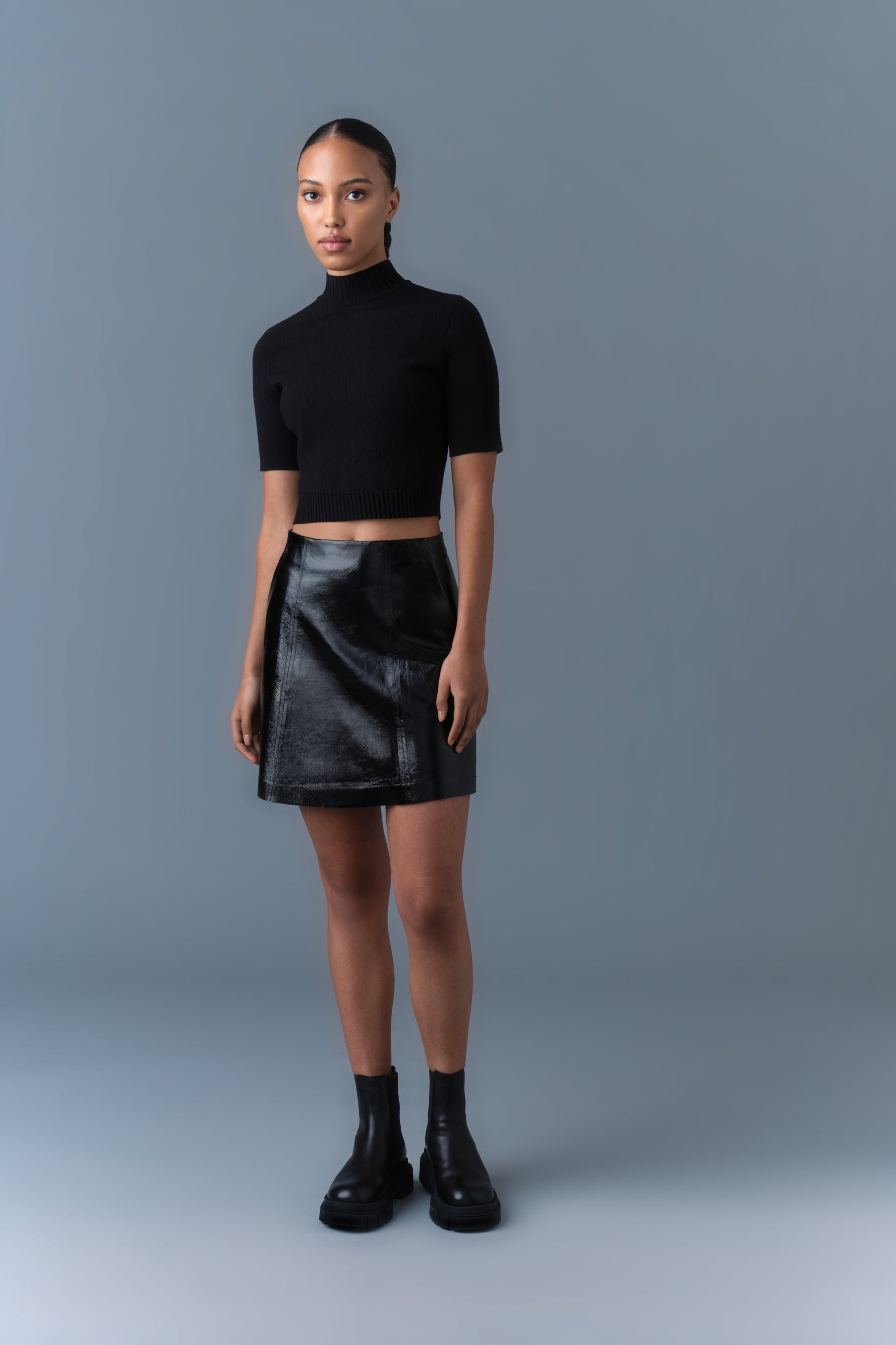 NELLA Panelled Leather A-Line Skirt - 2