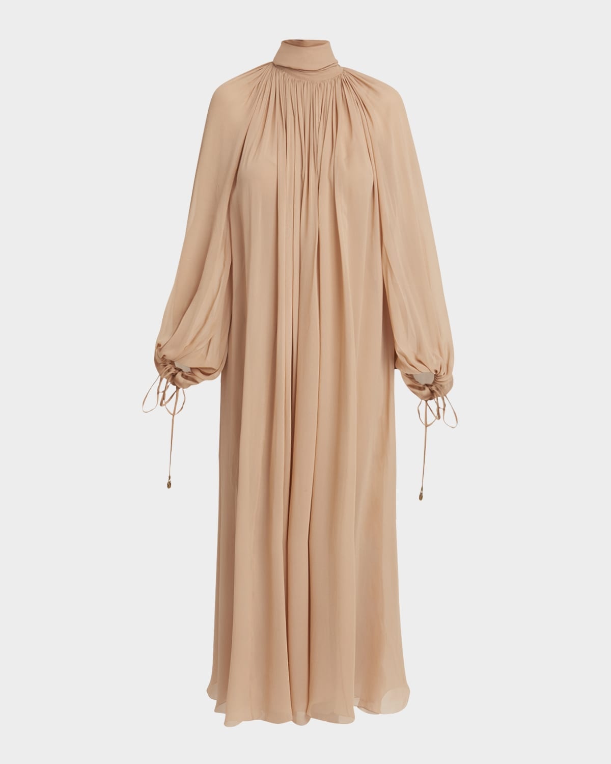 High-Neck Tie Long-Sleeve Silk Gown - 1