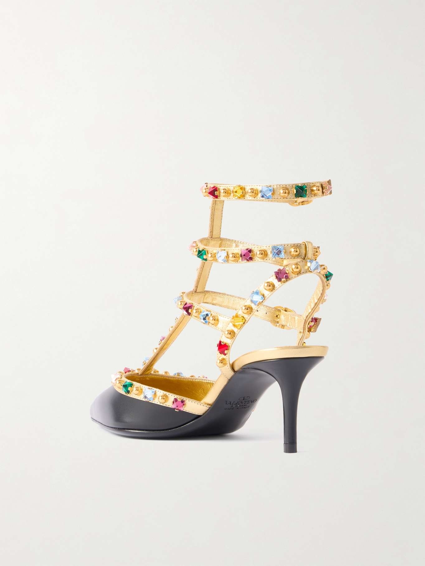 Rockstud 100 embellished metallic leather pumps Black - 3