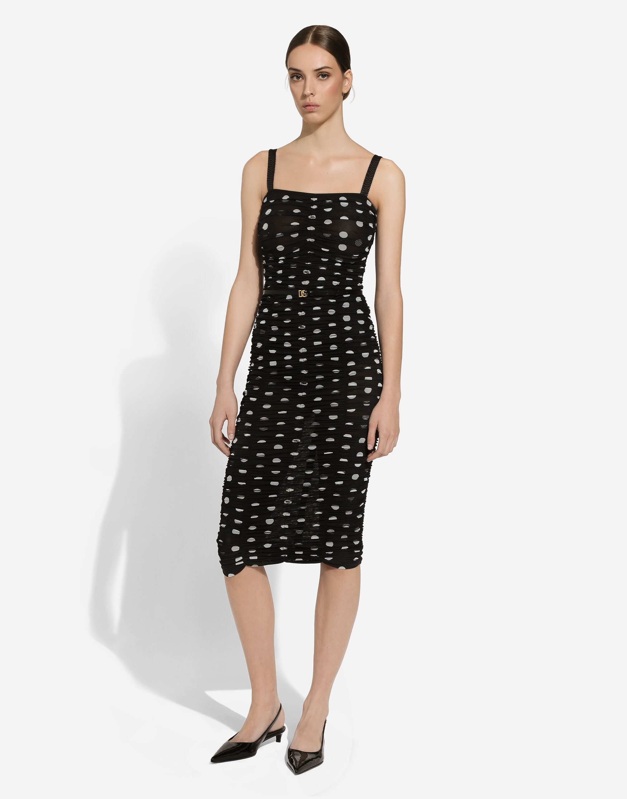 Tulle calf-length sheath dress with draping and polka-dot print - 6