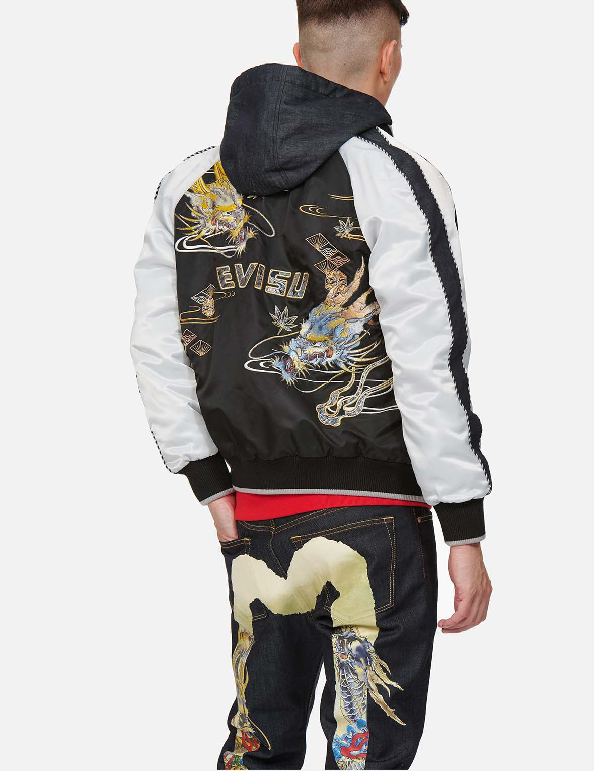 DRAGON EMBROIDERED FABRIC BLOCKING PADDED SOUVENIR JACKET - 9